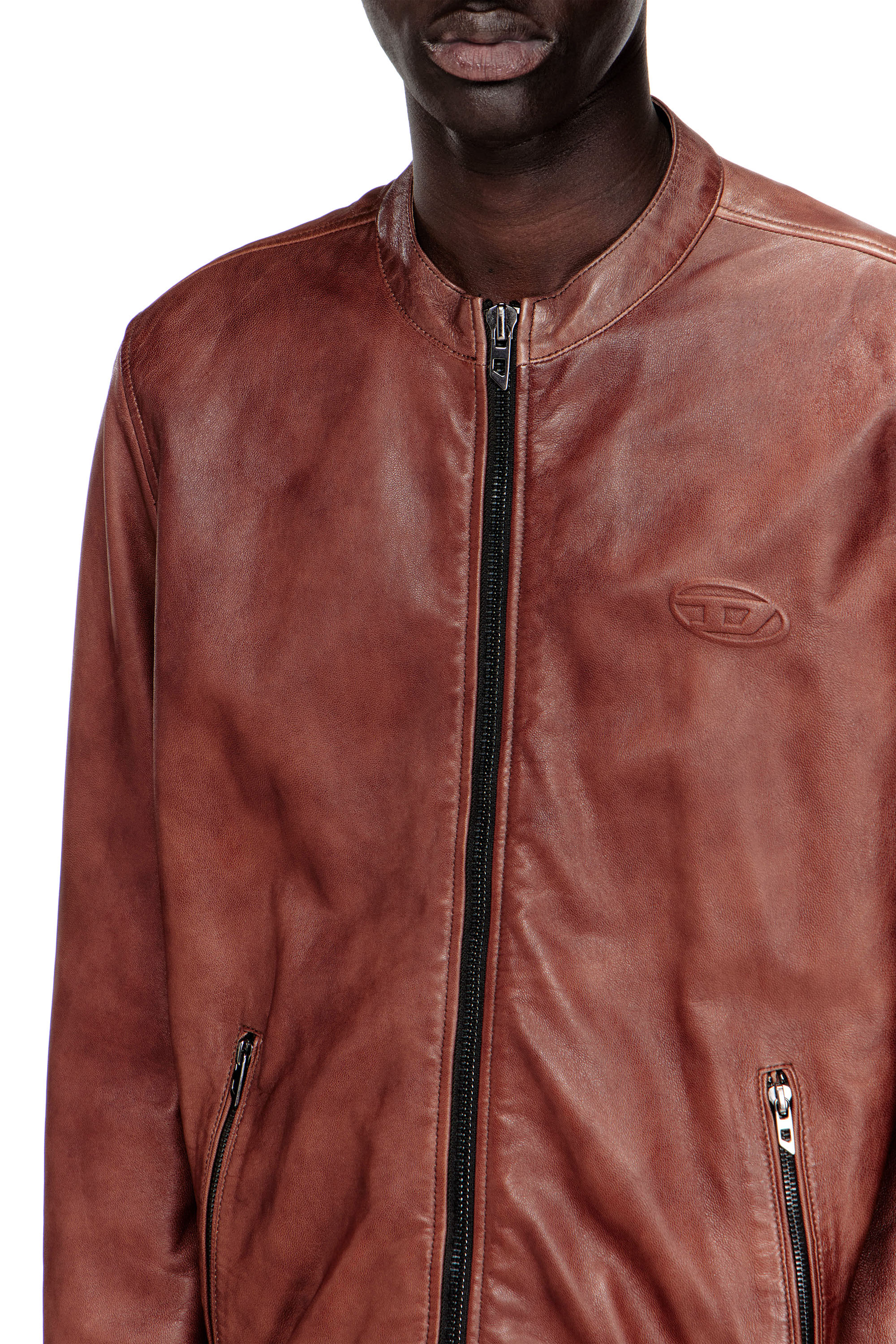 Diesel - L-TAD-BKBX, Man's Leather biker jacket with archival logo in null - 5