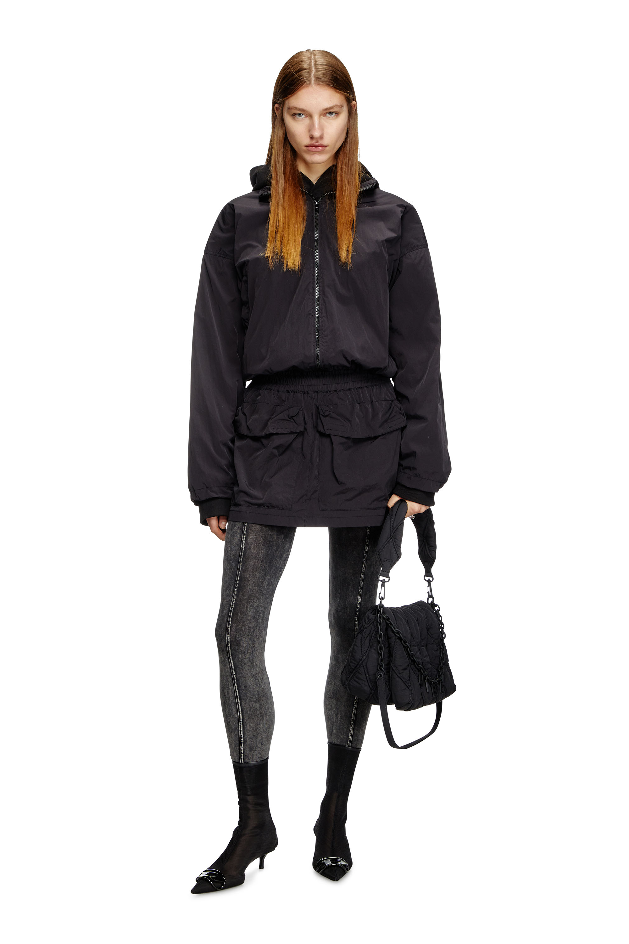 O-CEAN, Black Diesel - O-CEAN, Woman's Crinkled mini skirt with utility pockets in Black - 1