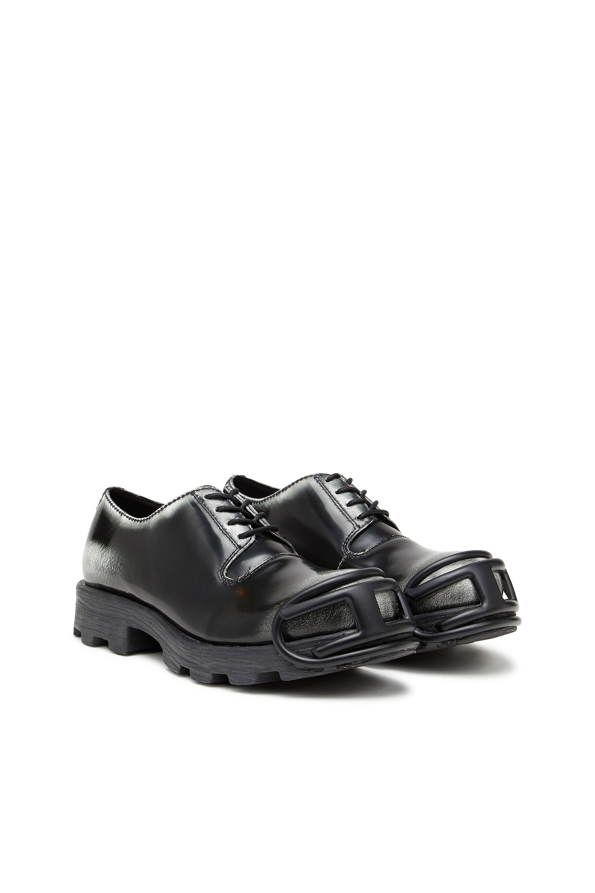 D-HAMMER SO D, Black/White Diesel - D-HAMMER SO D, Man's D-Hammer-Derby shoes in shiny two-tone leather in Black/White - 2