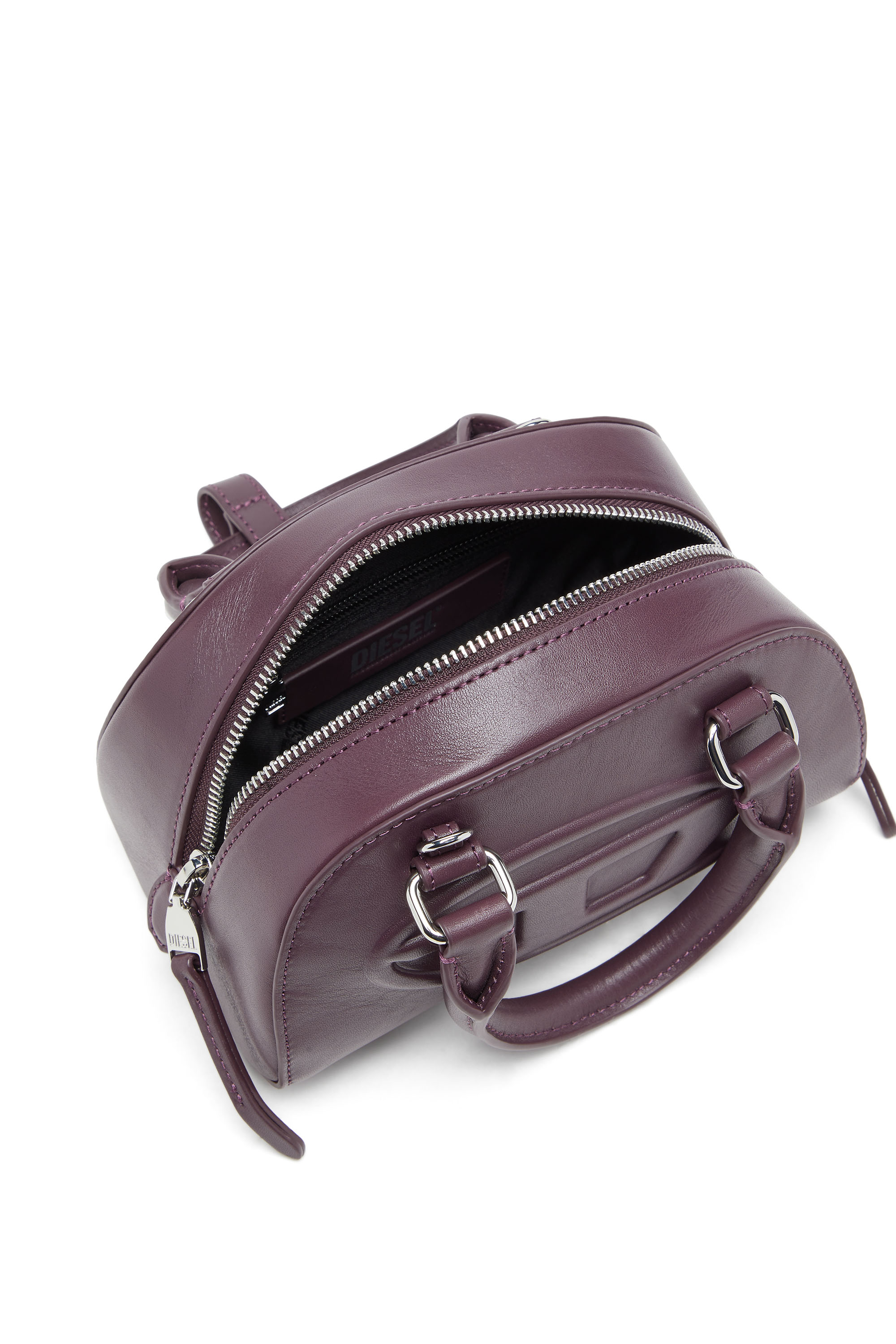 Diesel - FARFETCH 1DR DOME CROSSBODY, Woman's 1DR Dome-Mini bowling bag in burgundy leather in Burgundy - 3