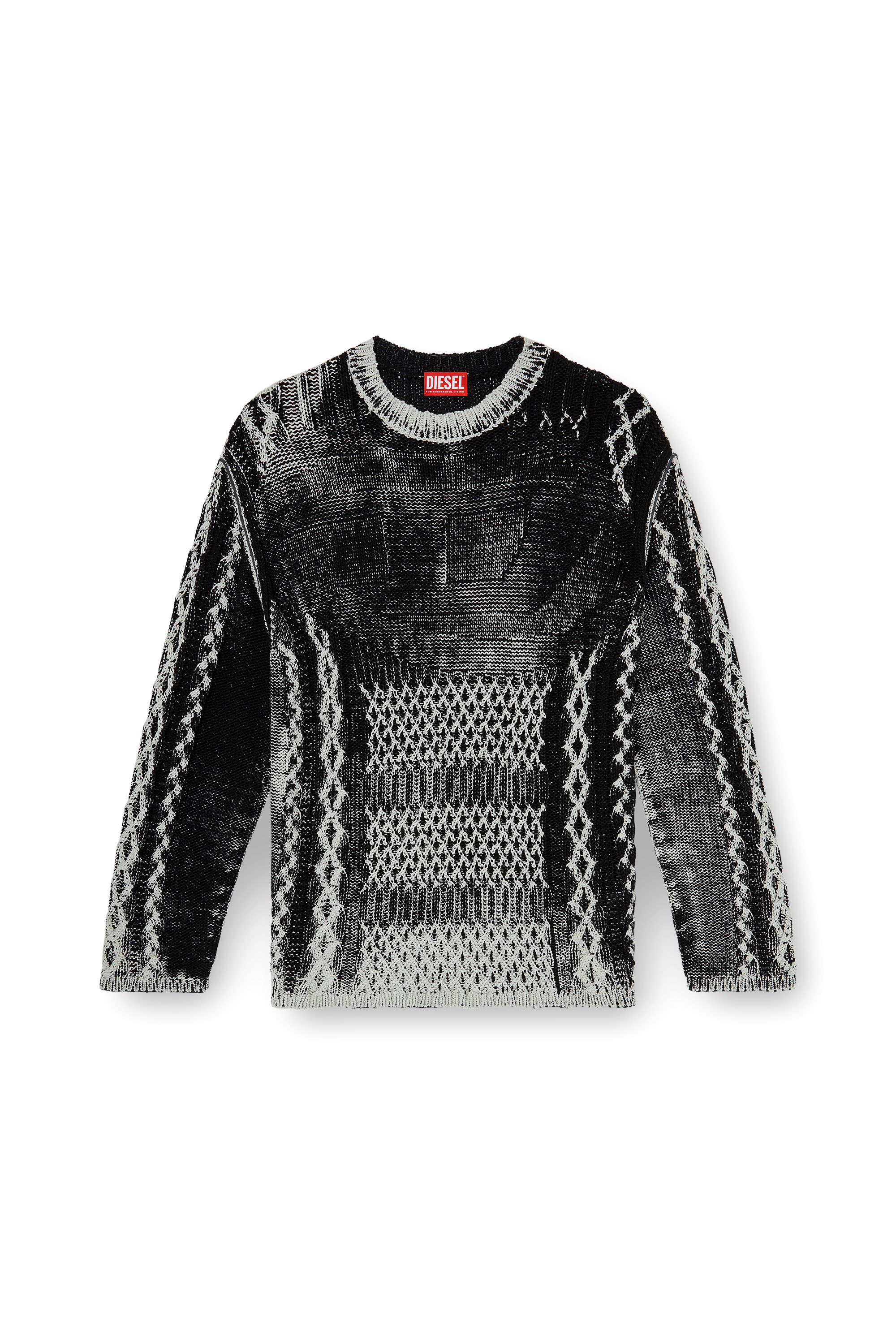 Diesel - K-MIONE, Man's Treated cable-knit jumper in Grey/Black - 3