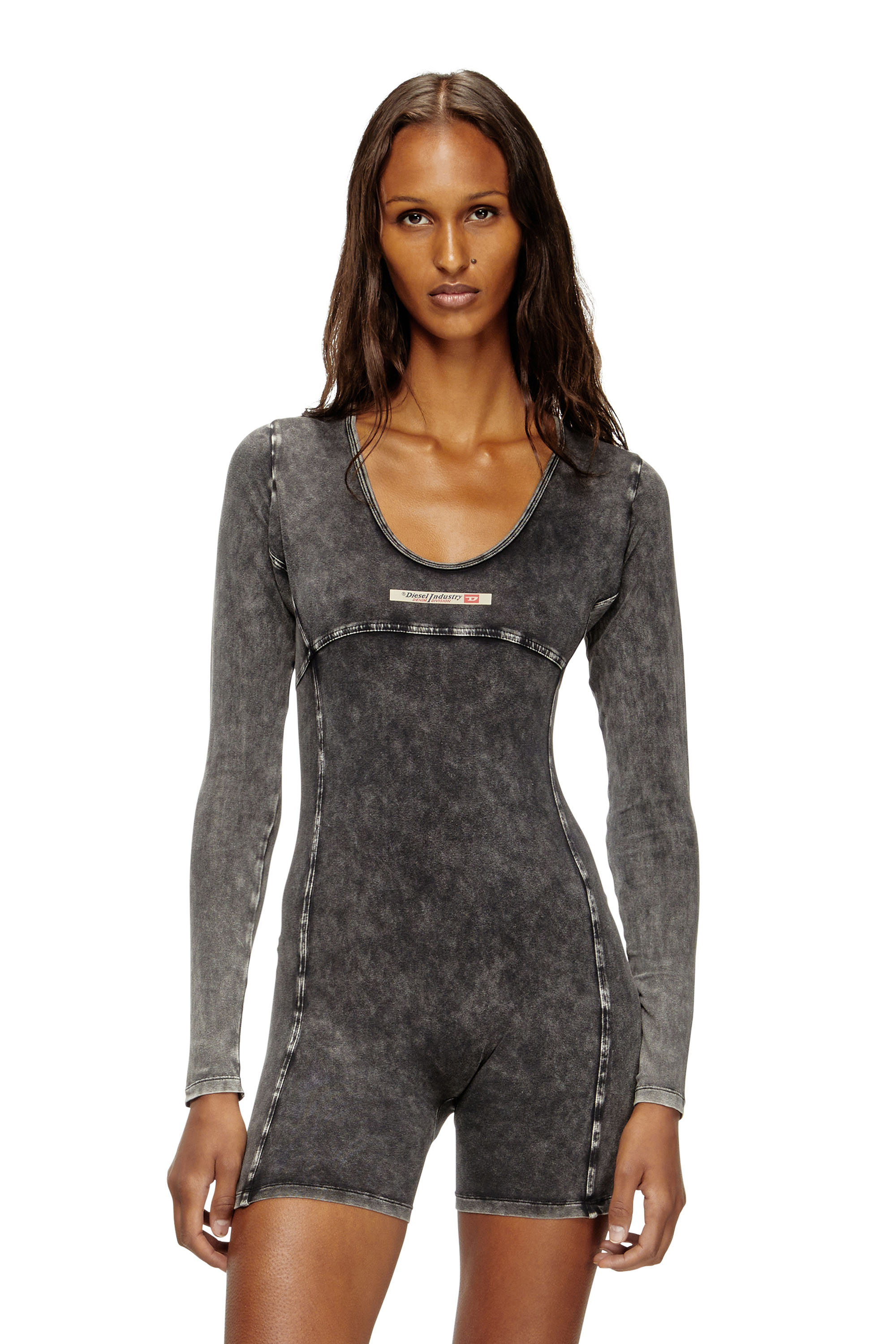 Diesel - KARIM-DNM, Woman's Playsuit in denim-effect jersey in Black - 2