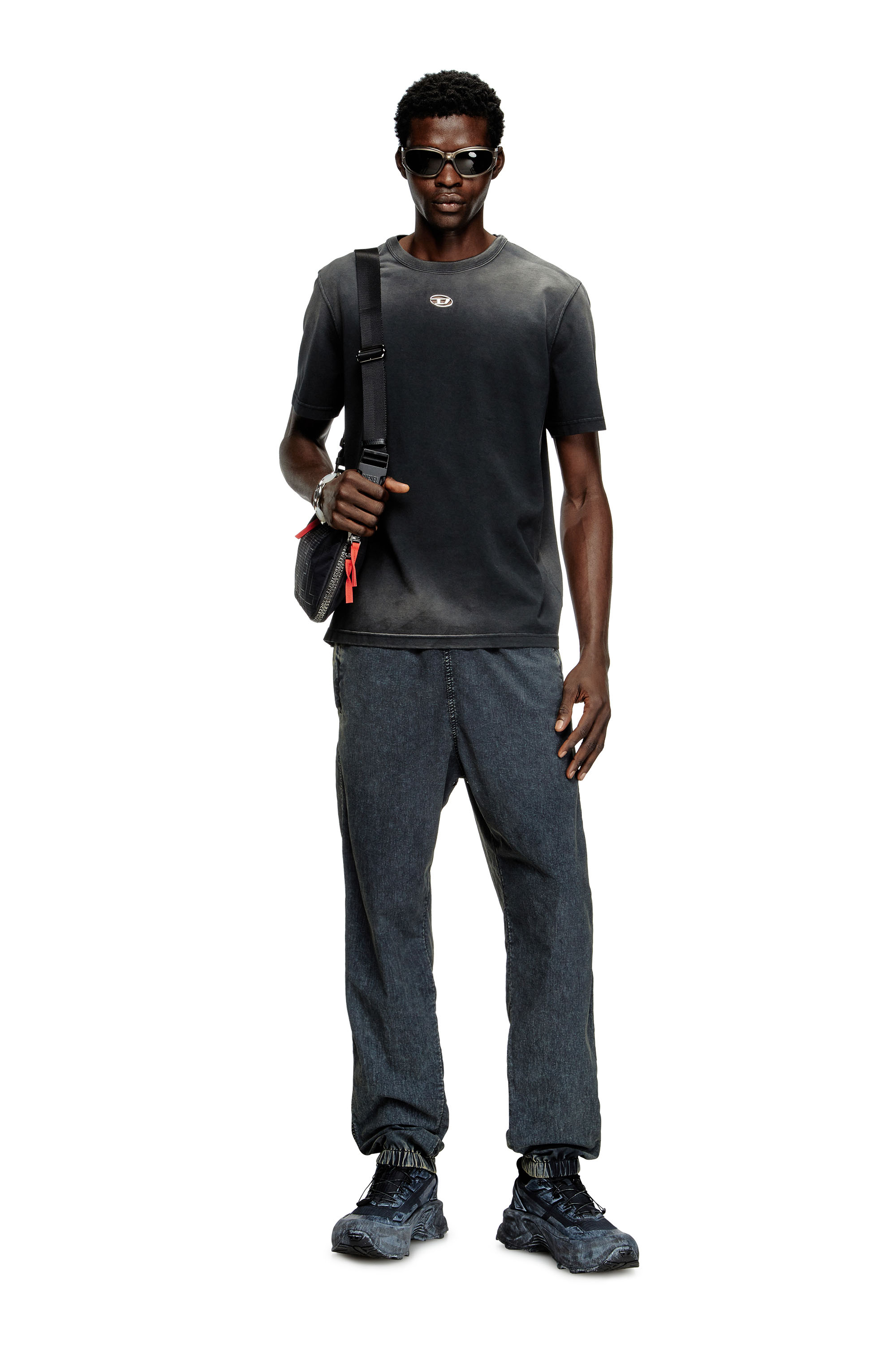 Diesel - T-ADJUST-T1, Man's Faded T-shirt with cut-out Oval D in Black - 1