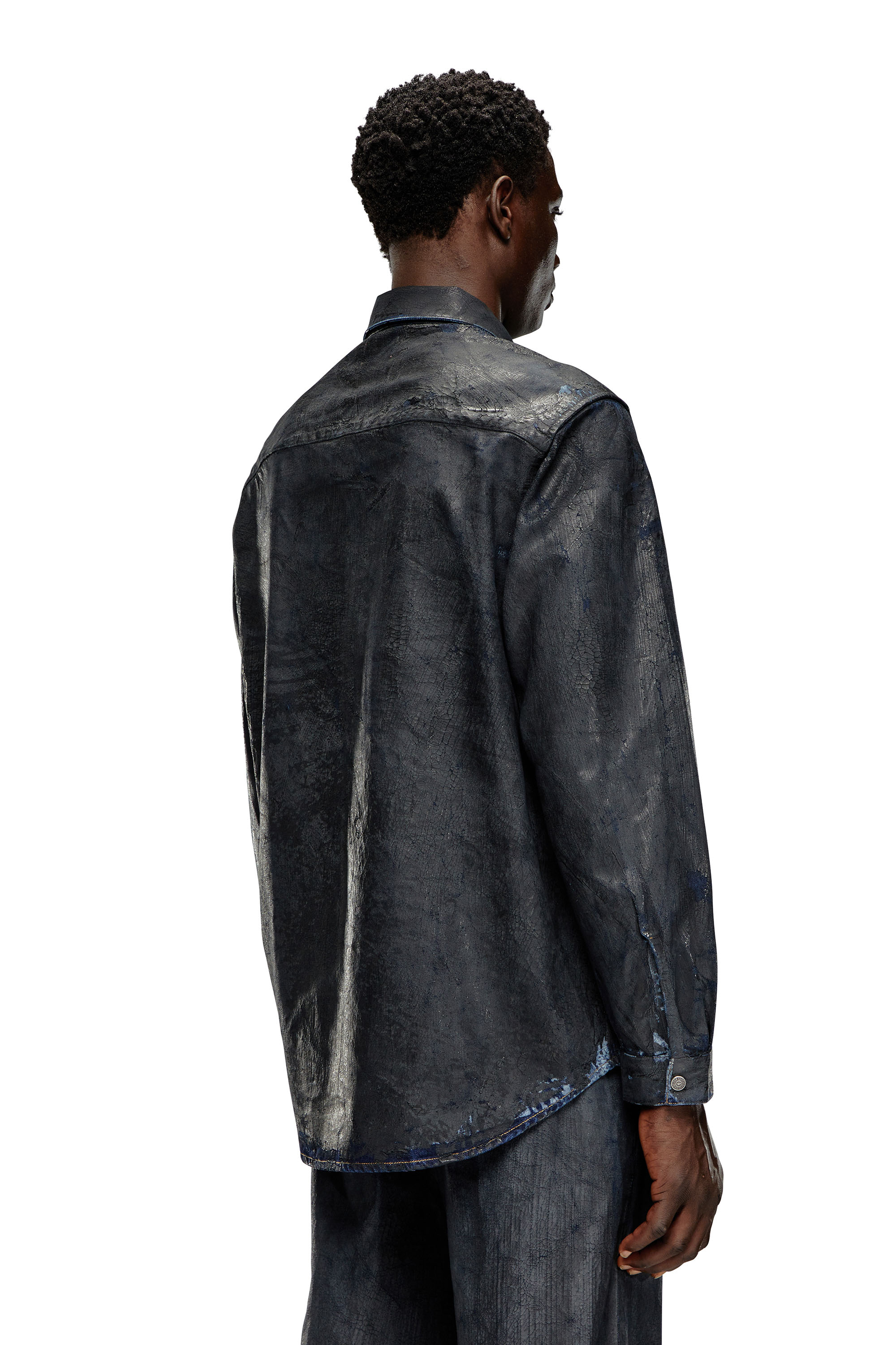 Diesel - D-SIMPLY-FSE, Man's Denim shirt with craquel&eacute; coating in Black - 4
