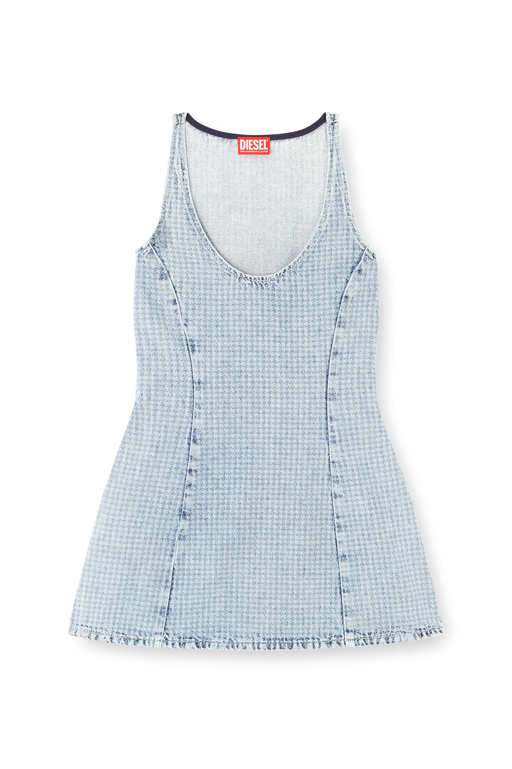 Diesel - DE-SWEENEY-S1, Woman's Short dress in houndstooth denim with crystals in Light Blue - 1