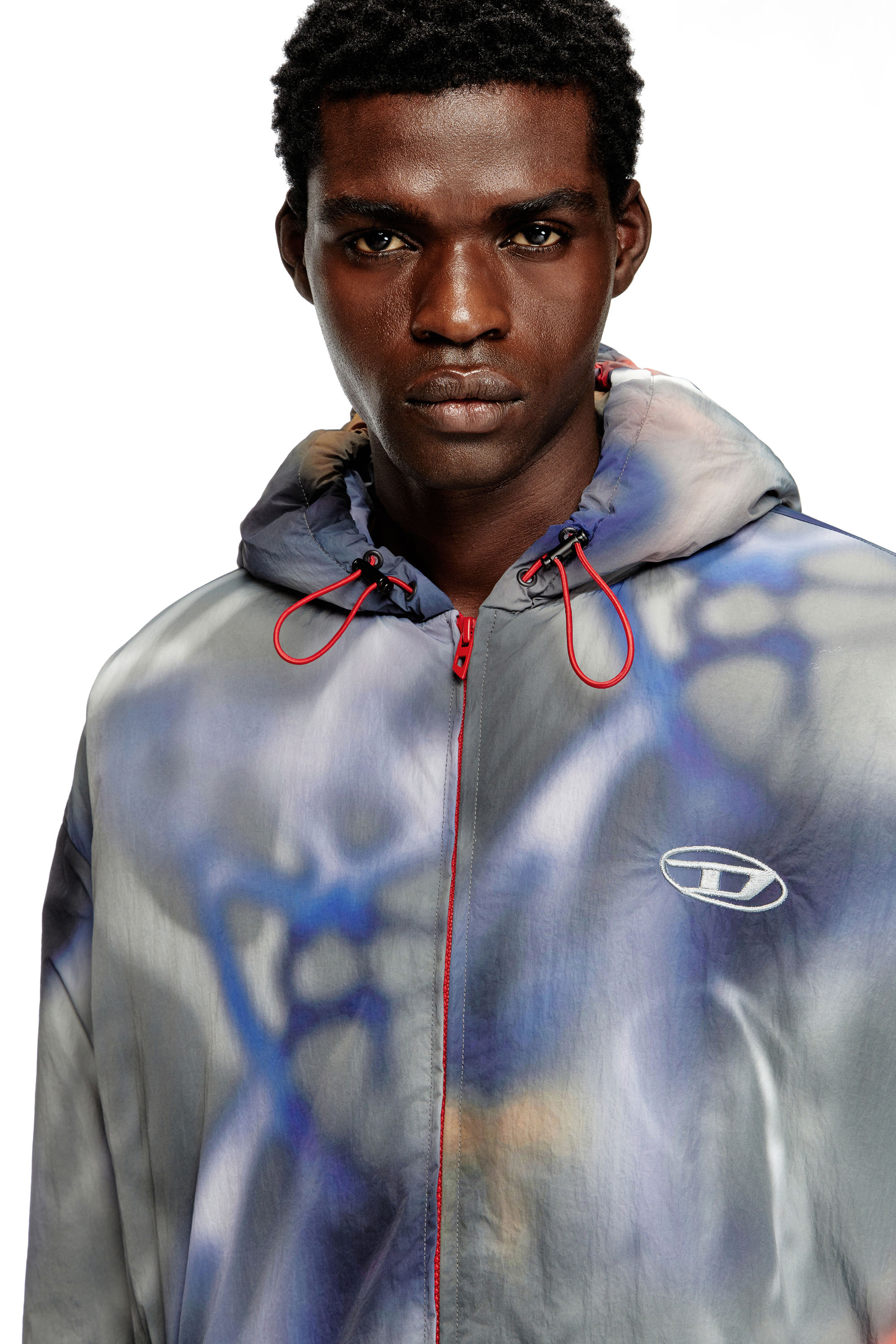Diesel - J-MIRR, Man's Padded windbreaker with graffiti print in Blue/Grey - 5