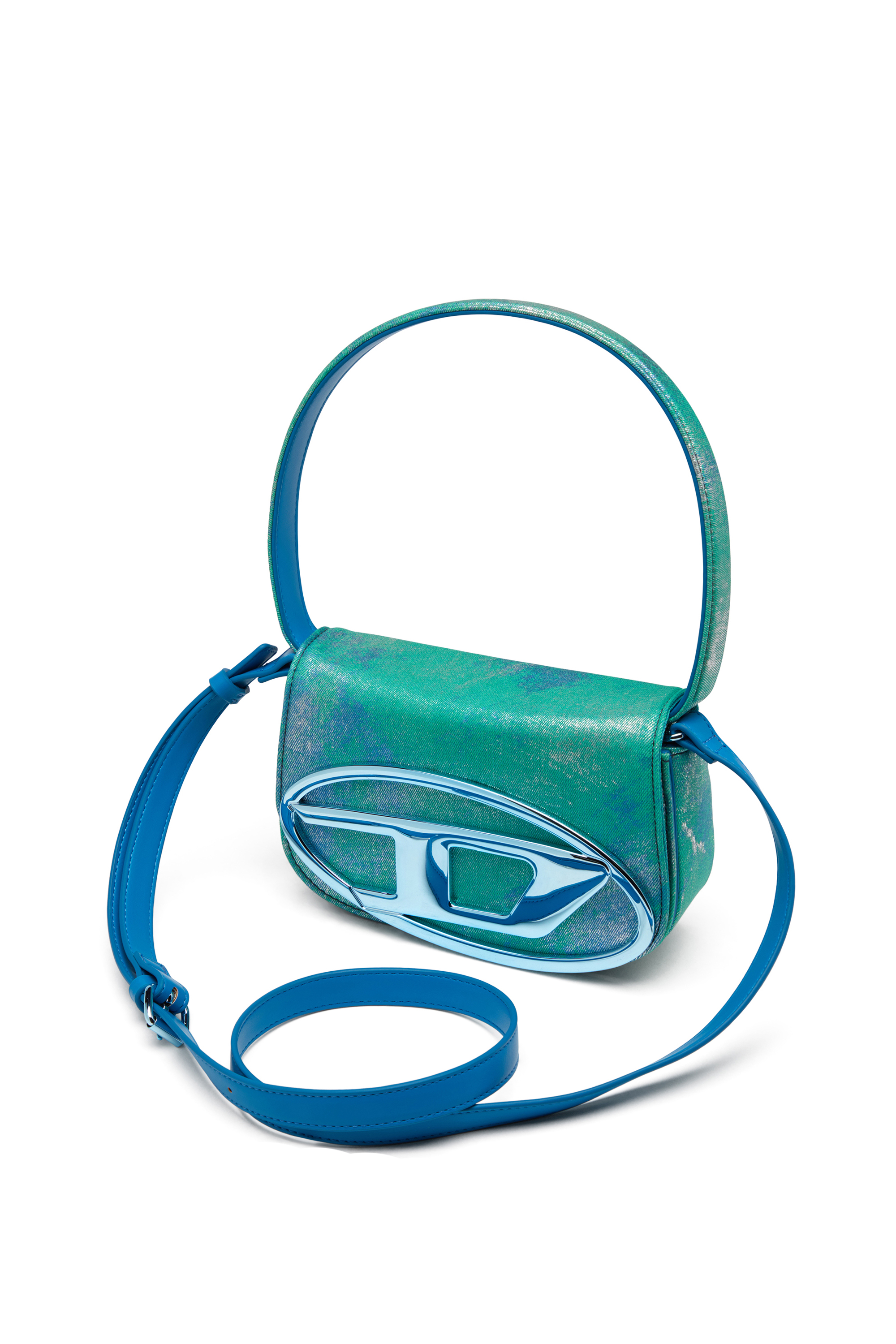 Diesel - 1DR, Woman's Iconic shoulder bag in pop colour denim in Blue/Green - 5