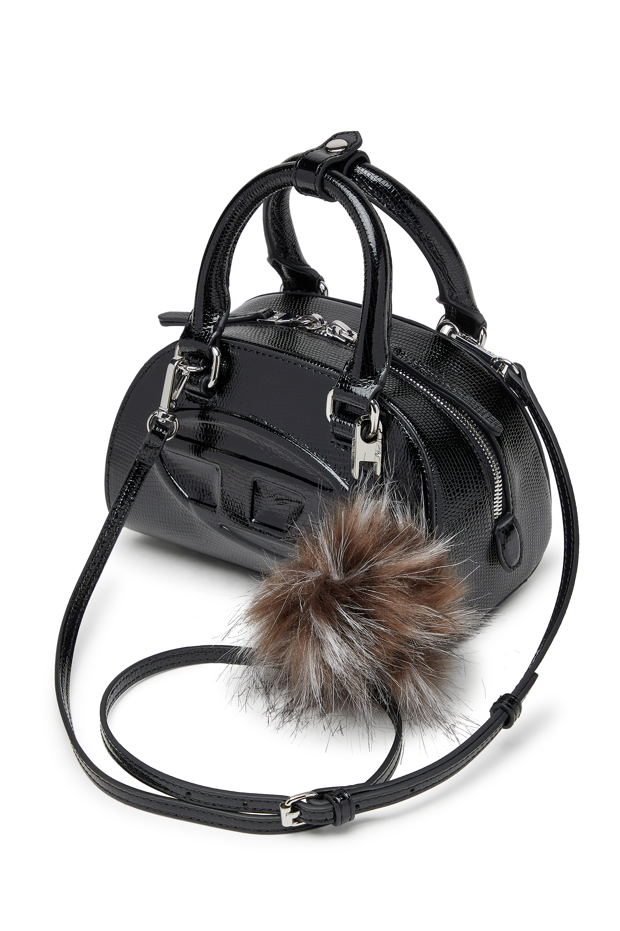 Diesel - 1DR DOME CROSSBODY, Woman's 1DR Dome-Mini bowling bag in embossed leather in Black - 5