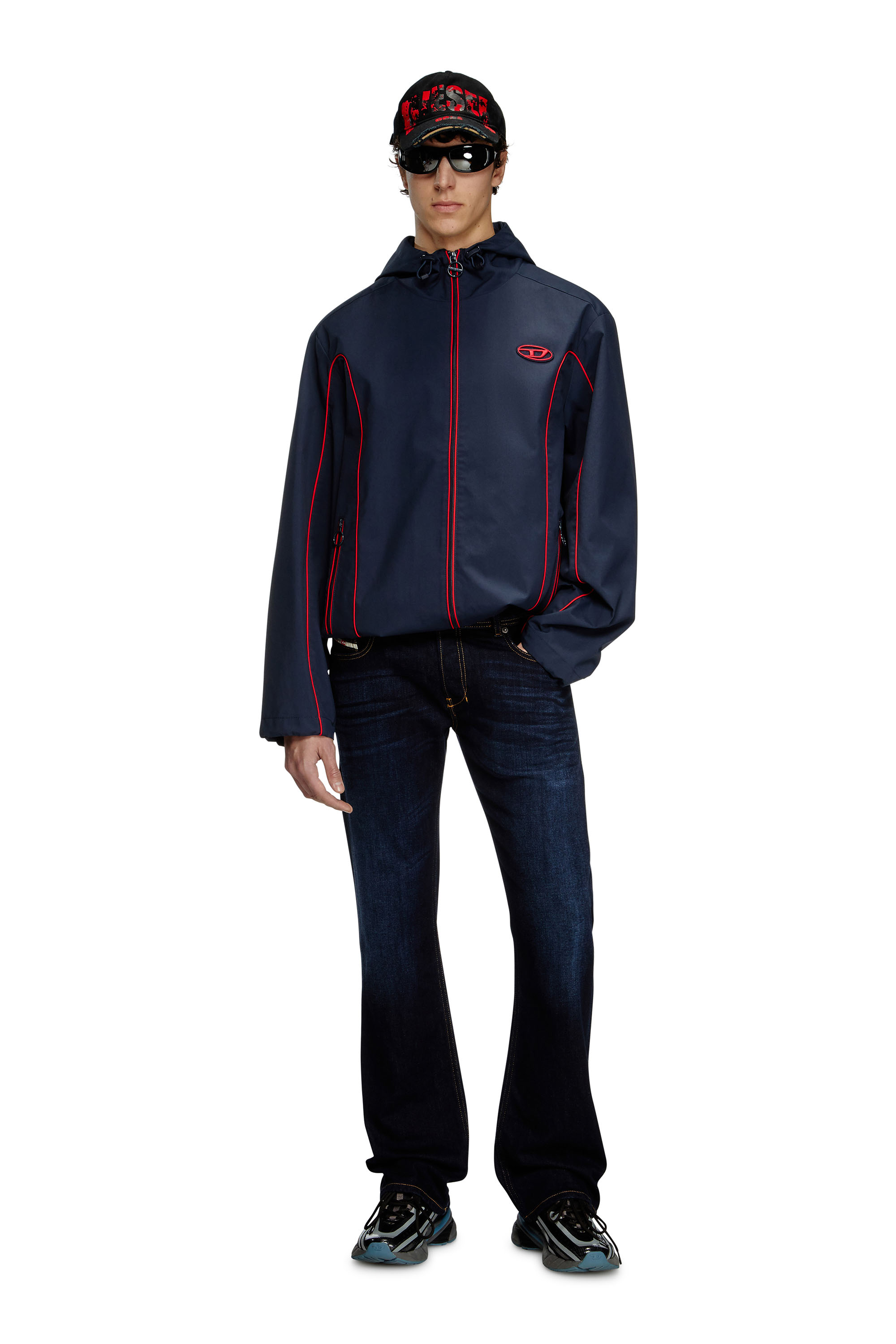 Diesel - J-HIVES, Man's Windbreaker with contrast piping in Dark Blue - 2