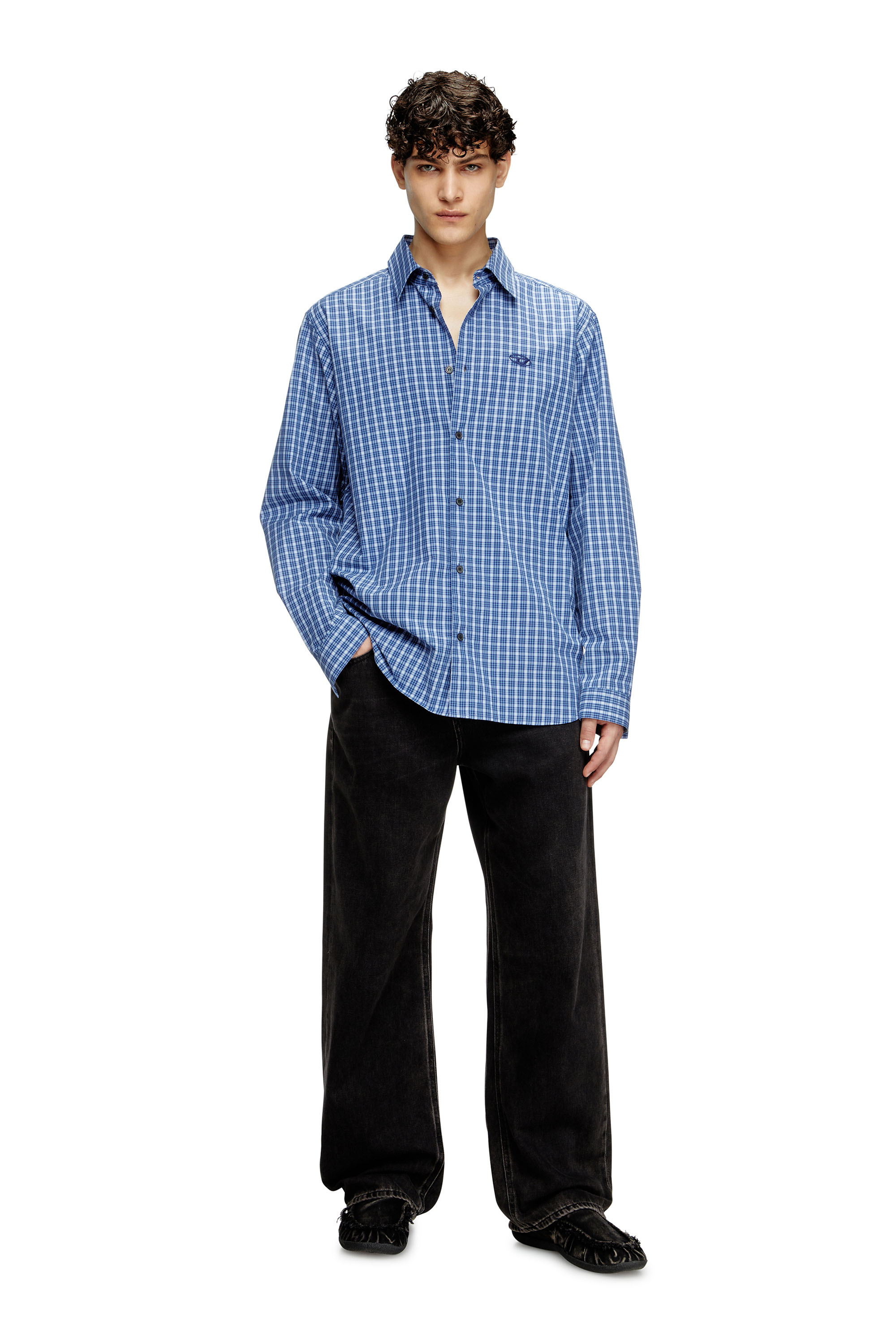 Diesel - S-SIMPLY-DLBV, Man's Checked shirt with Oval D embroidery in Blue - 2