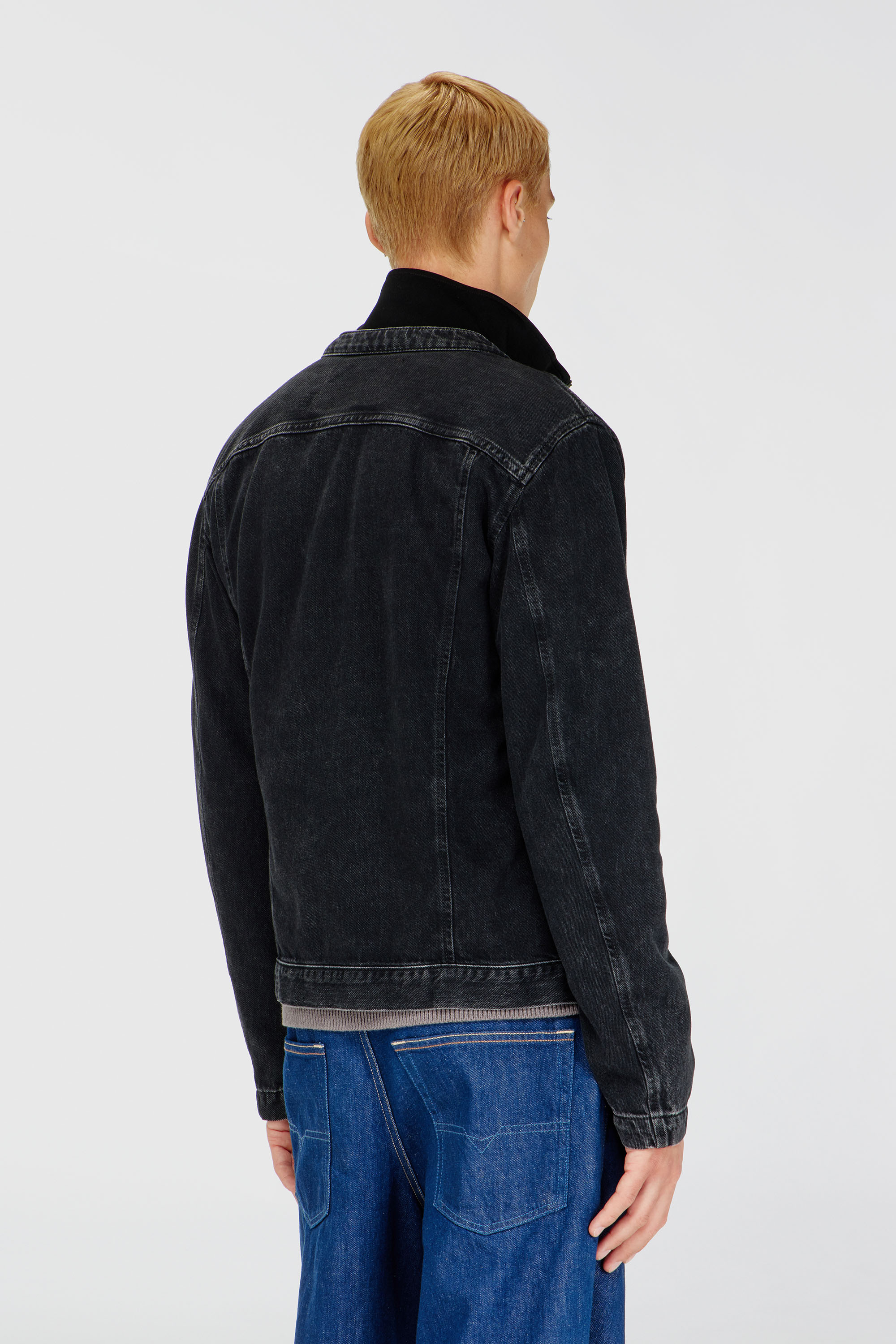 Diesel - D-GLORY, Man's Moto jacket in clean-wash denim in Black - 4