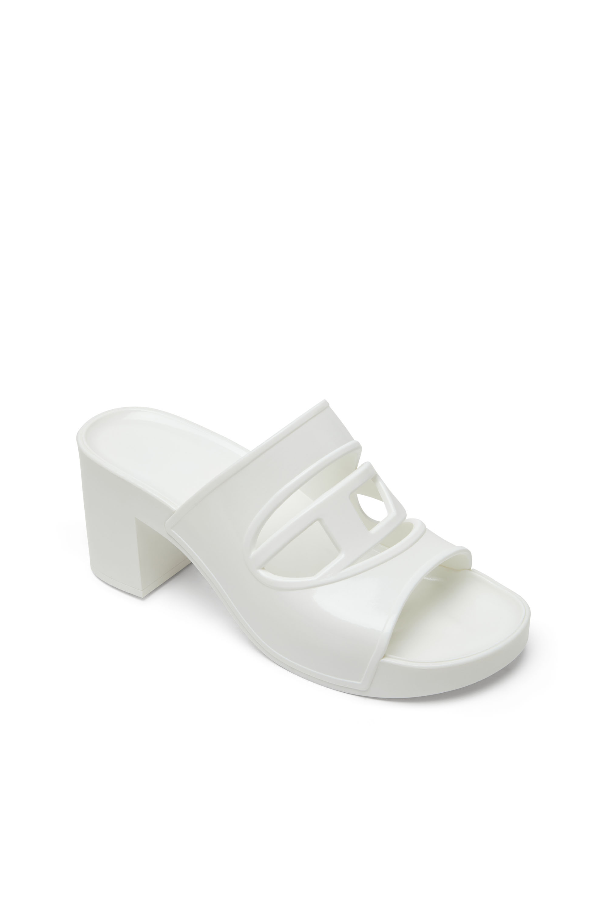 Diesel - SA-BONNIE, Woman's Heeled rubber slides with cut-out logo in White - 6