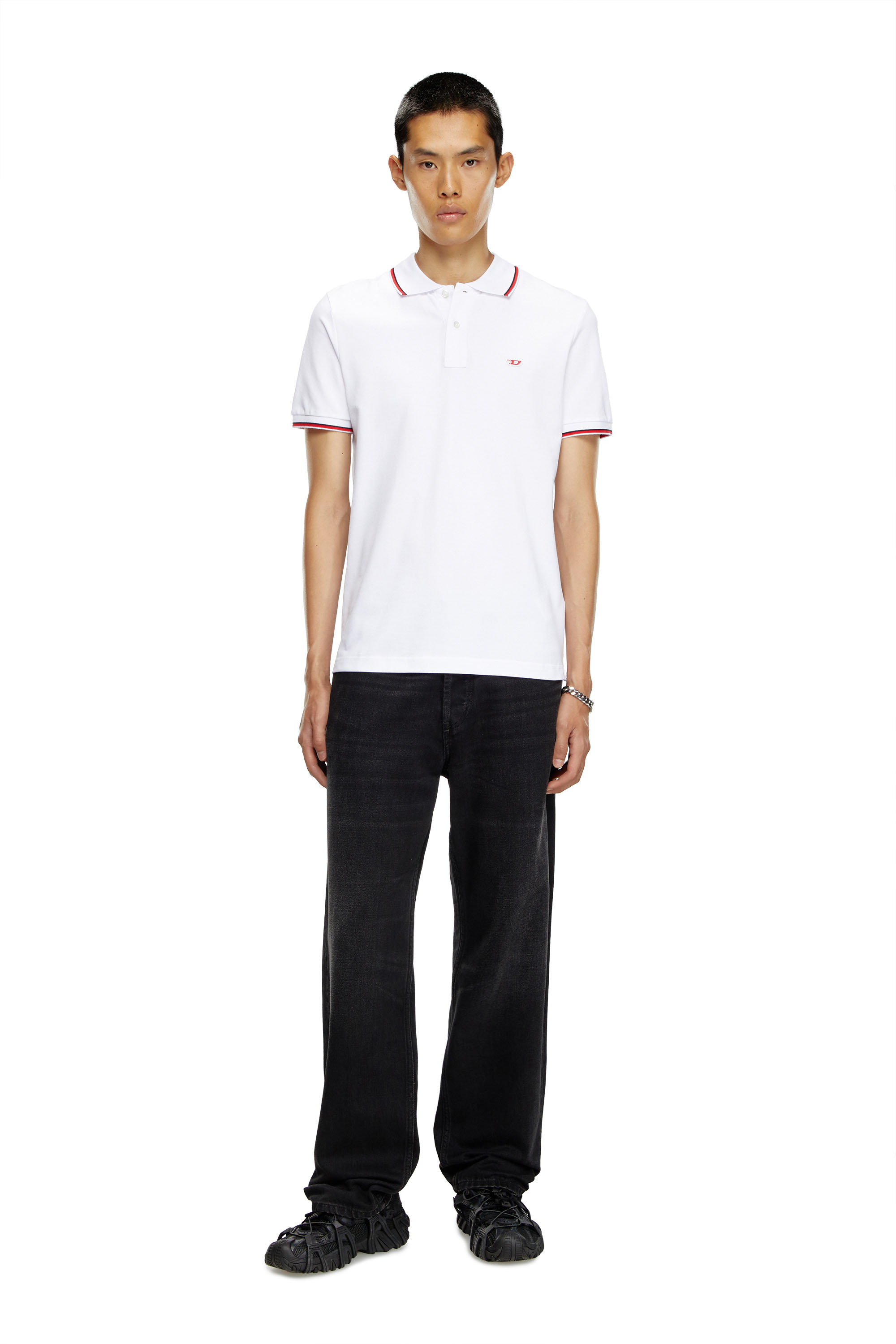 Diesel - T-SMITH-D, Man Polo shirt with striped trims in White - Image 3