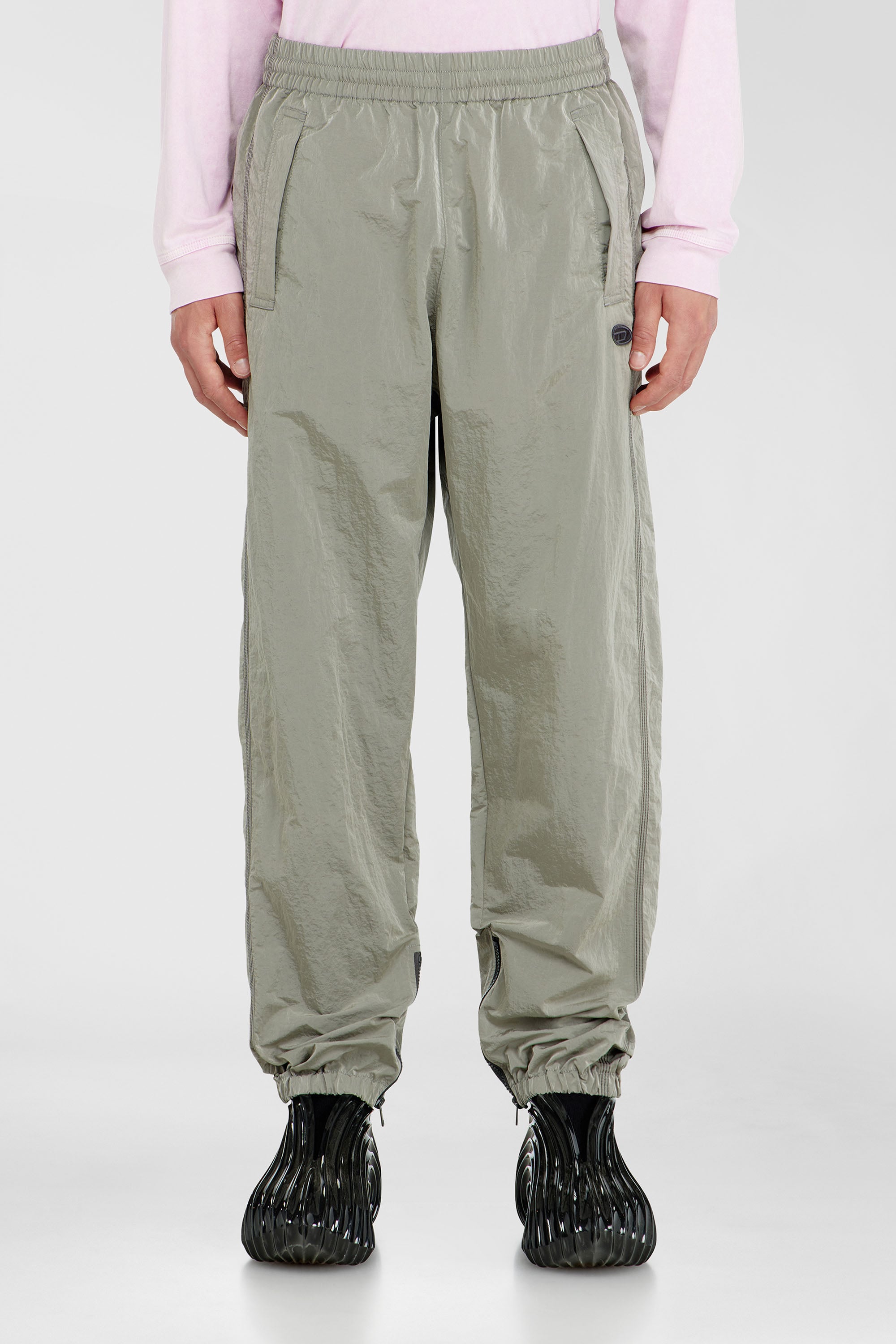 Diesel - P-ANOK, Man's Nylon pants with crinkle effect in Light Grey - 1