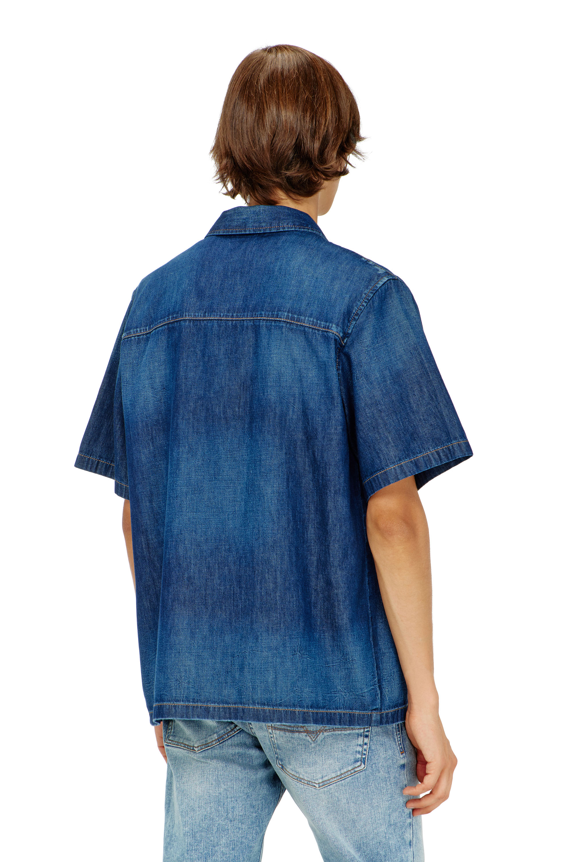 Diesel - D-NABIL-D, Man's Denim short-sleeve shirt in Medium blue - 4