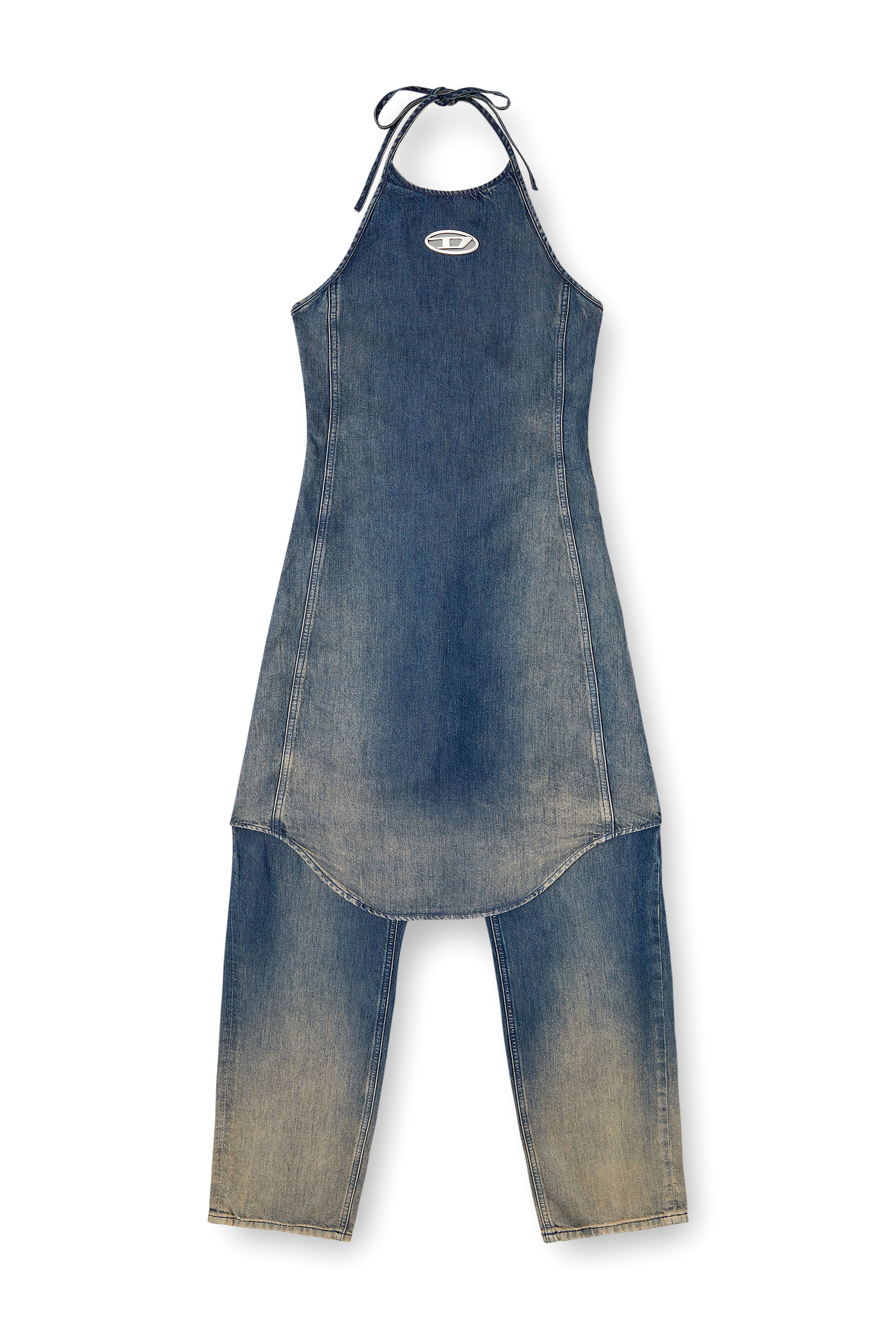 DE-CYNTHIA-S, Dark Blue Diesel - DE-CYNTHIA-S, Woman's Halter jumpsuit in gradient fluid denim in Dark Blue - 2