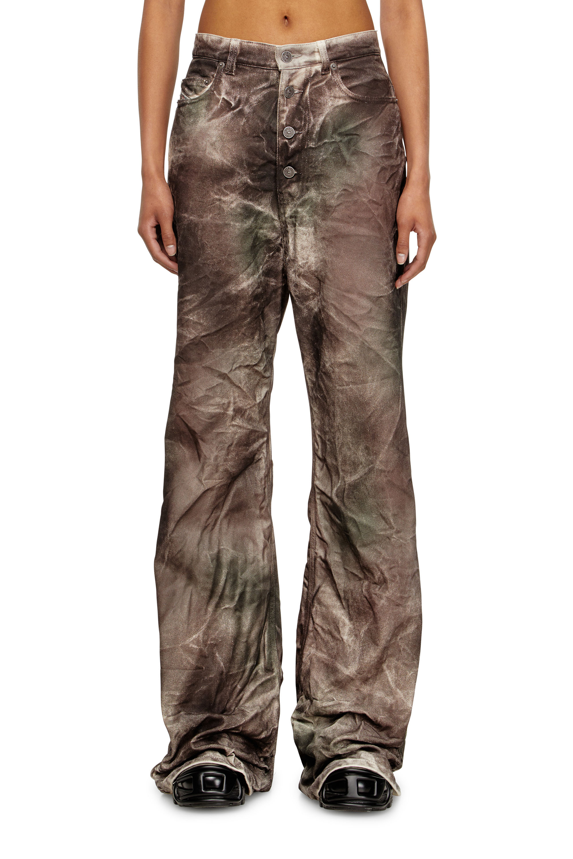 Diesel - P-THUG-PANT, Unisex's Pants in crinkled camo canvas in Brown/Green - 6