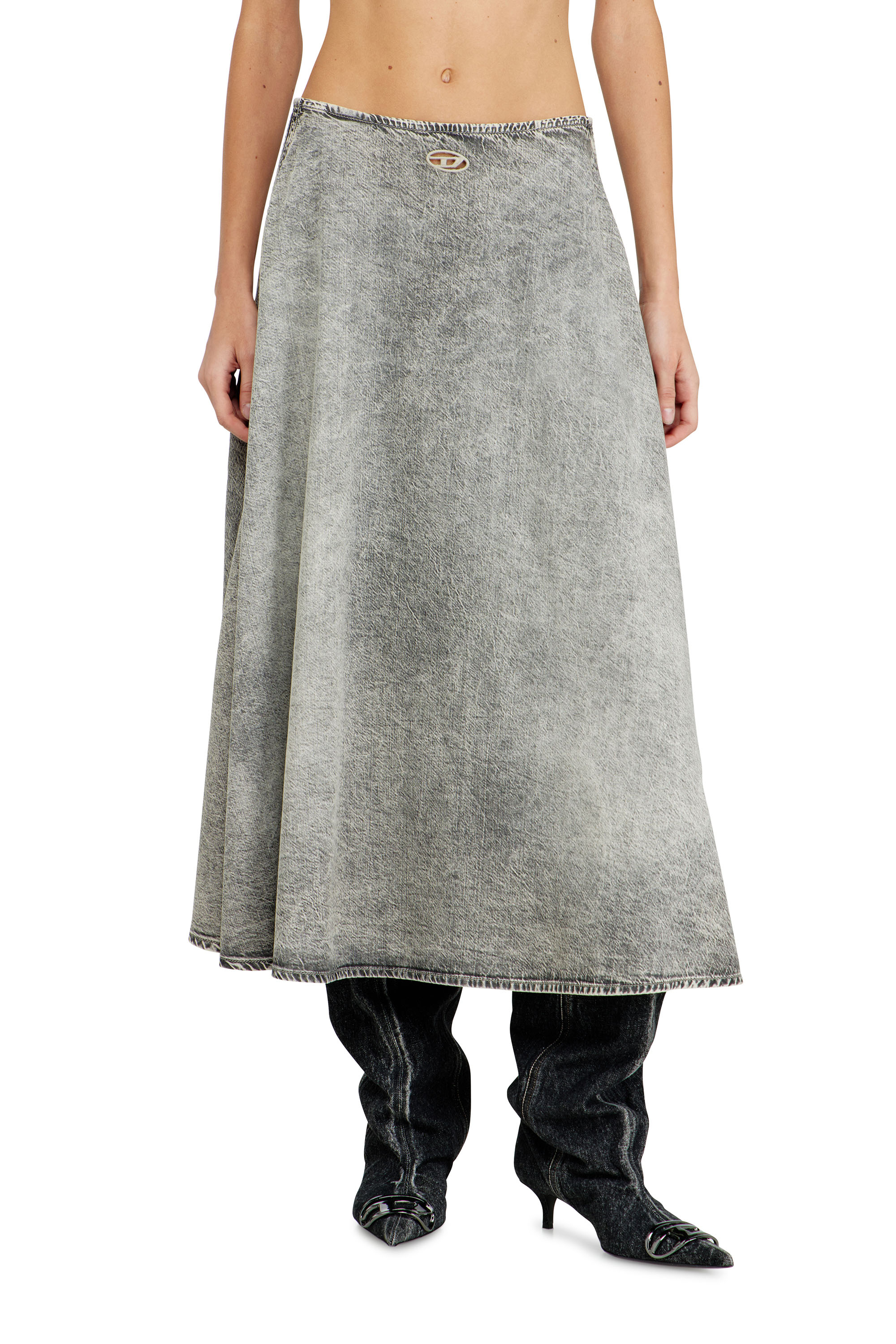 Diesel - DE-ANNIE-S2, Woman's Denim full skirt with athletic stripes in Grey - 1