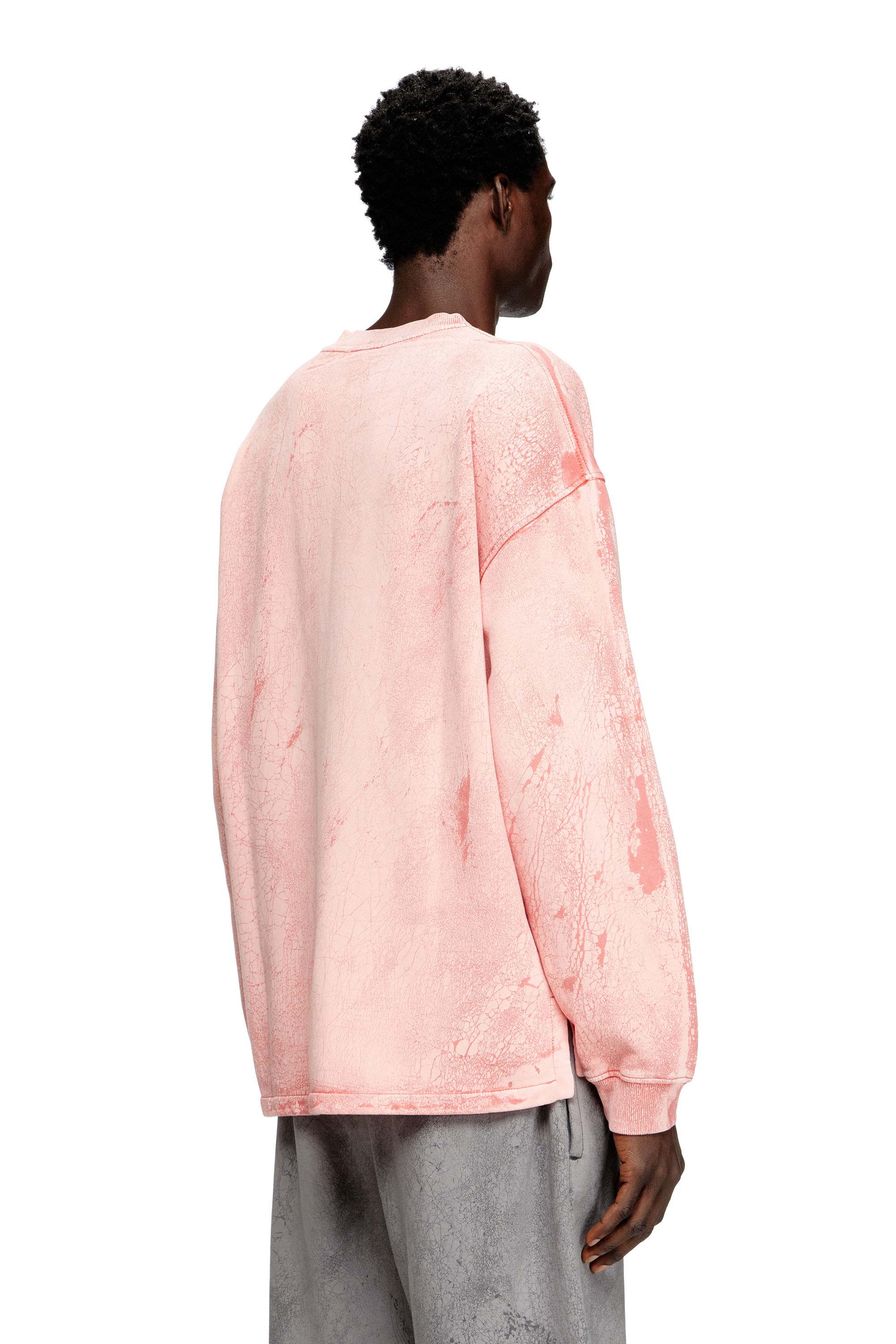Diesel - S-BAXT-T1, Man's Cracked-effect sweatshirt with micro logo in Pink - 4