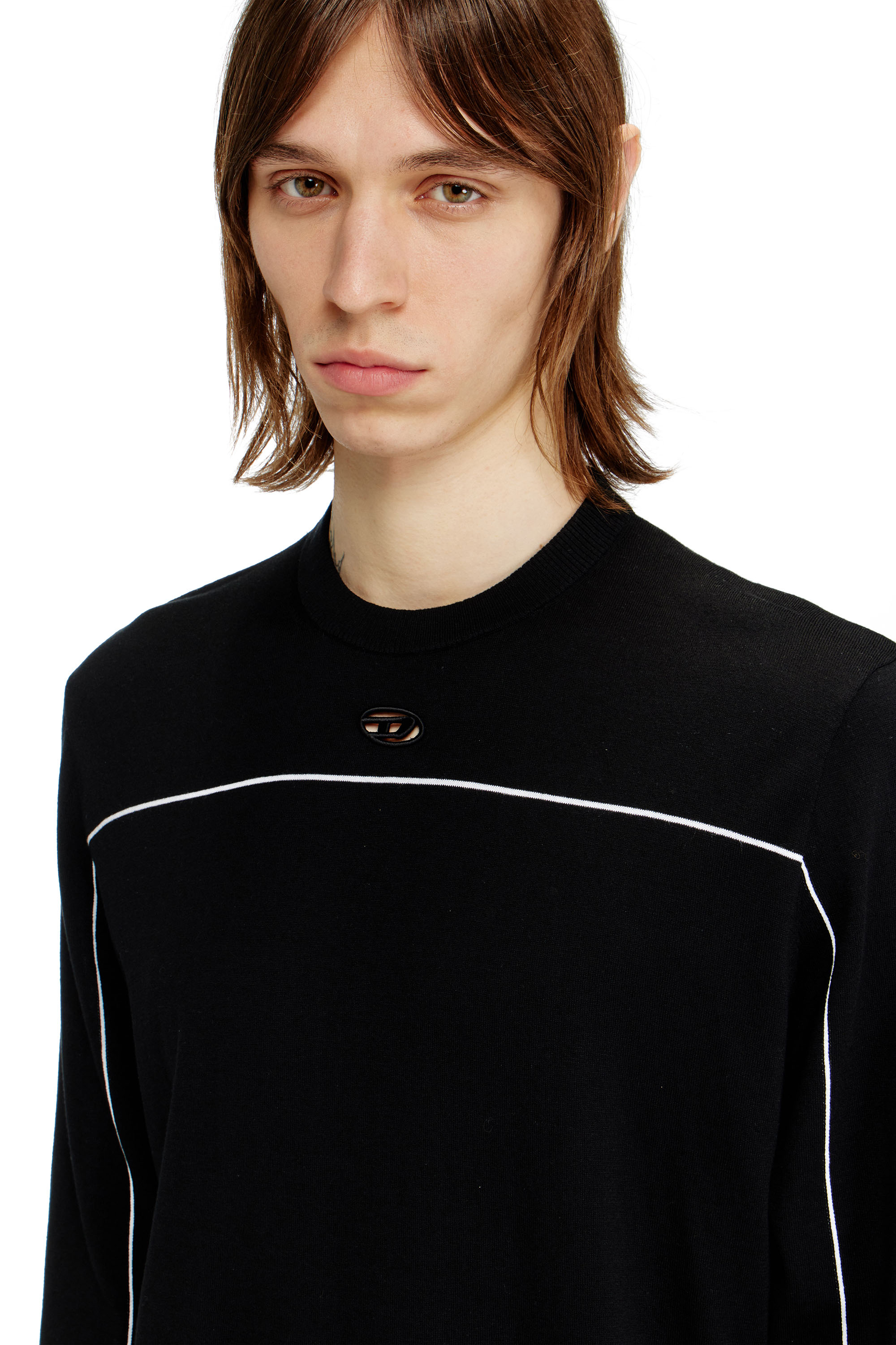 Diesel - K-VERENE, Man's Jumper in silk blend with piping in Black - 5