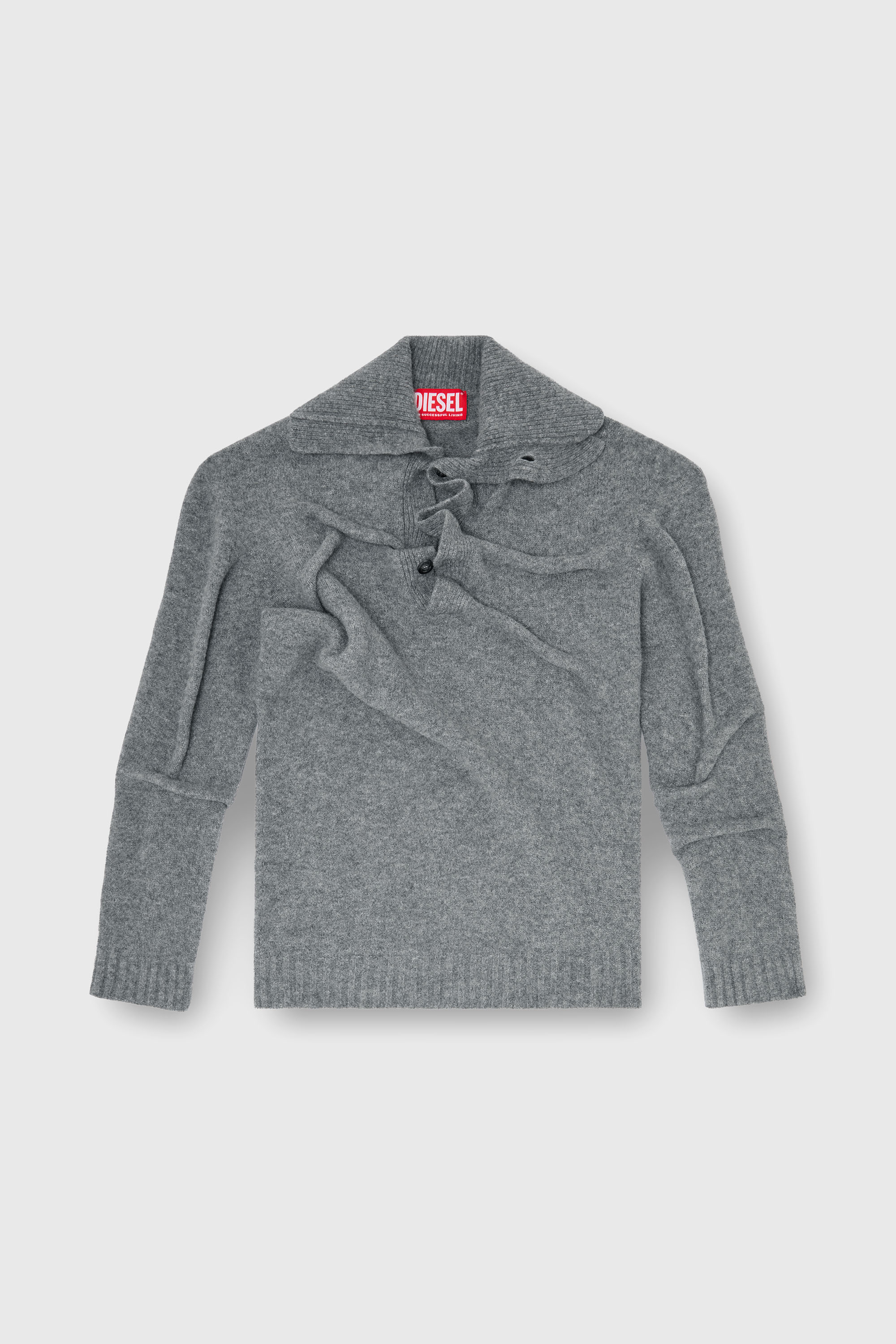 Diesel - K-ANDREW, Man's Button-neck jumper in wrinkled boiled knit in Grey - 1