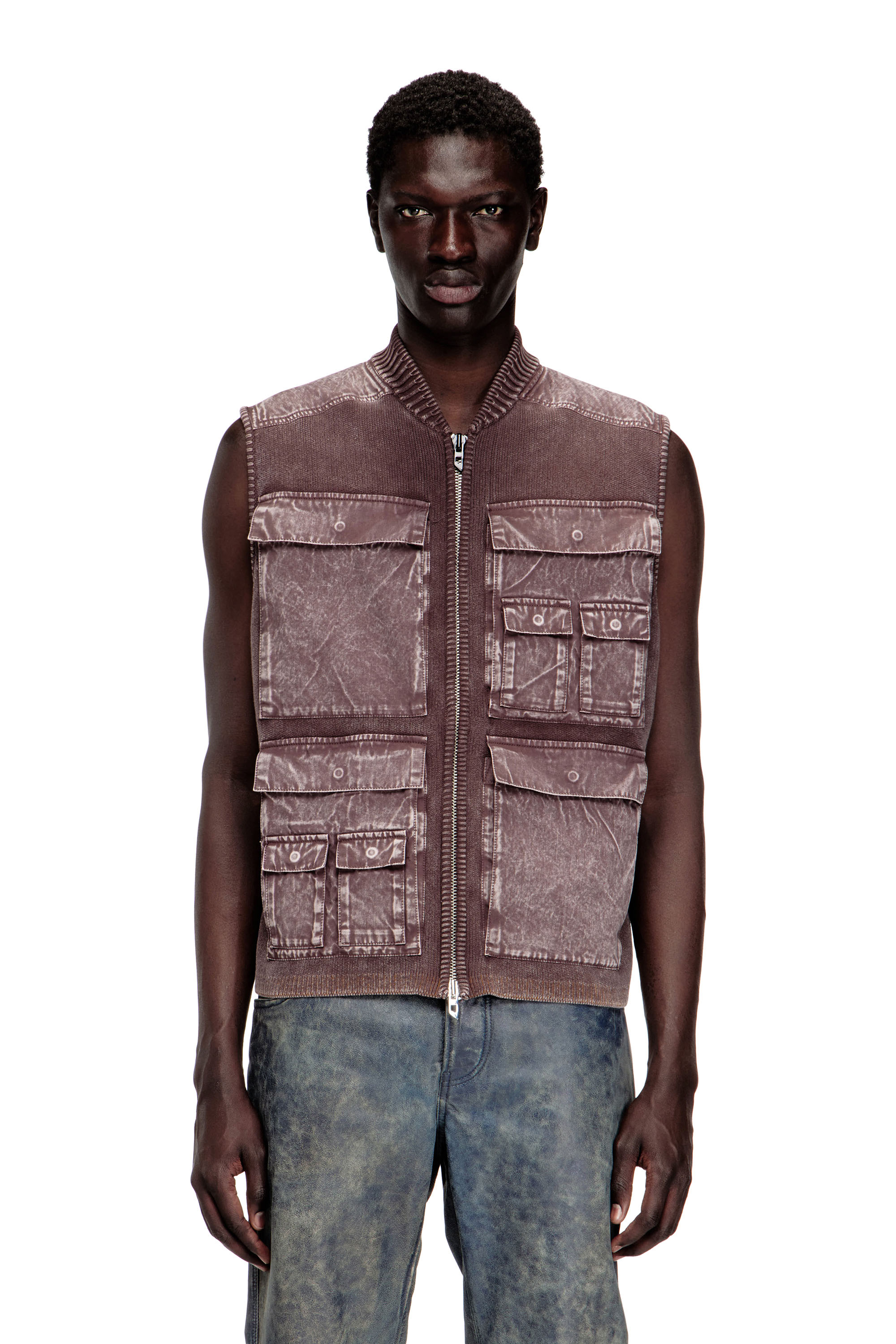 Diesel - K-GIULIUS, Man's Zip-up knitted vest with cargo pockets in null - 1
