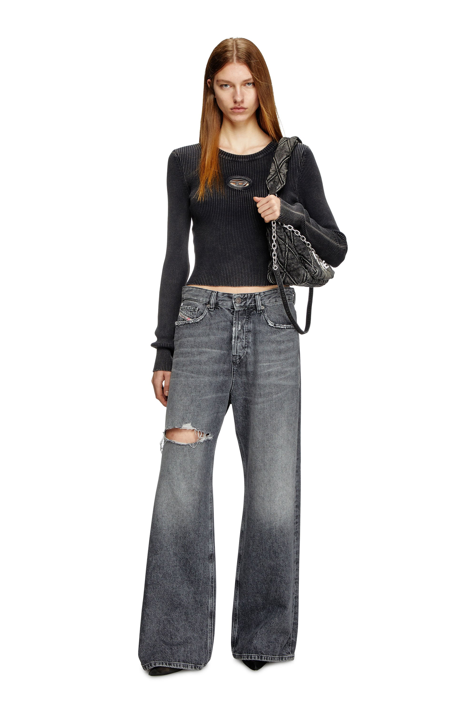 Diesel - M-ANCHOR-A, Woman's Cropped jumper with cut-out logo in Black - 2