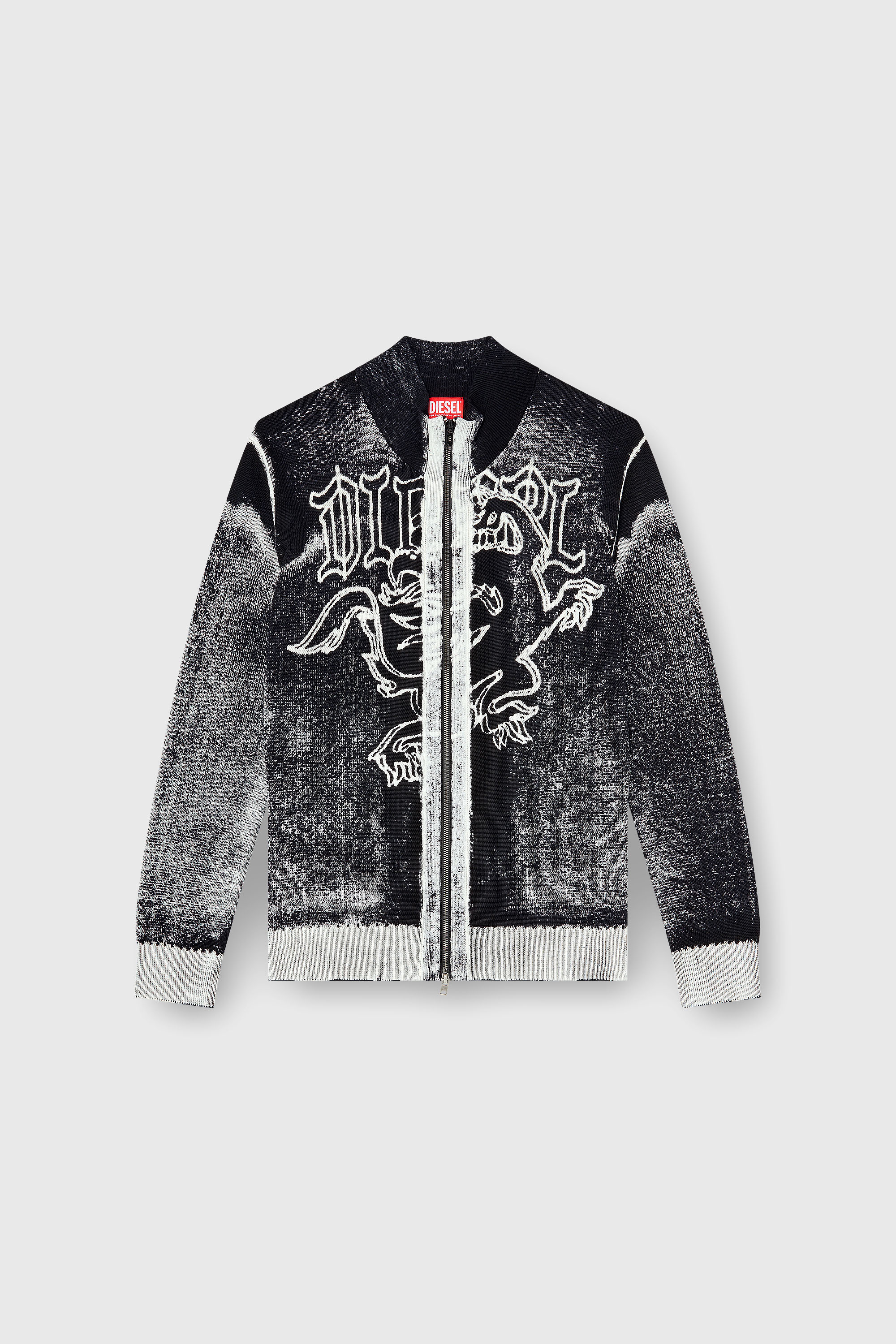 Diesel - K-LAUROS, Man's Treated zip cardigan with griffin motif in Black/White - 2