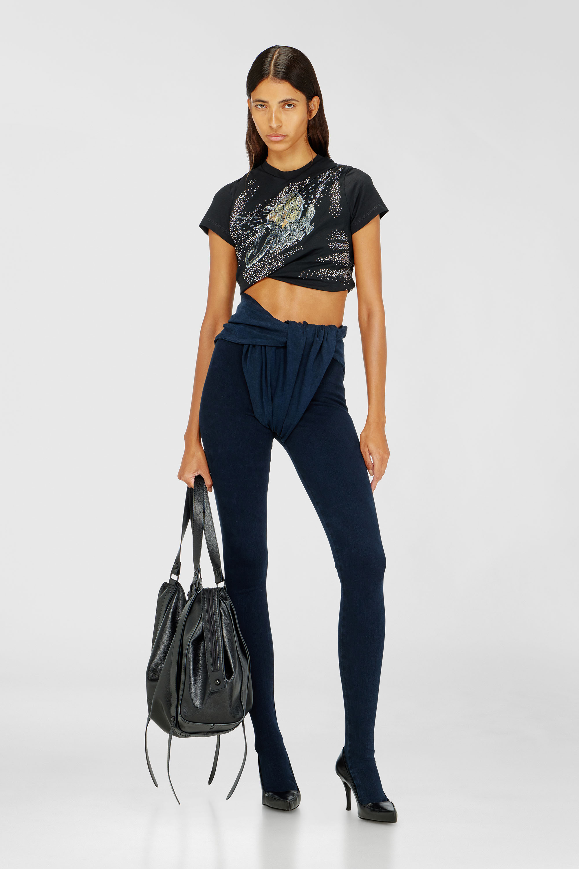Diesel - T-WINCY, Woman's Rucked-up T-shirt in double-layer jersey in Black - 2