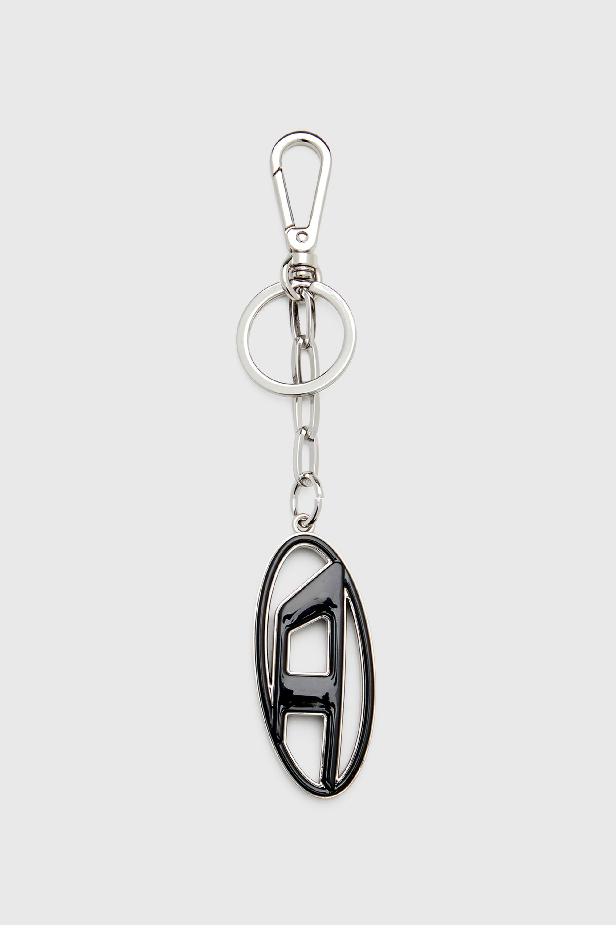 Diesel - CAGE-D LAYER, Man's Metal and resin Oval D keyring in Black/Silver - 2