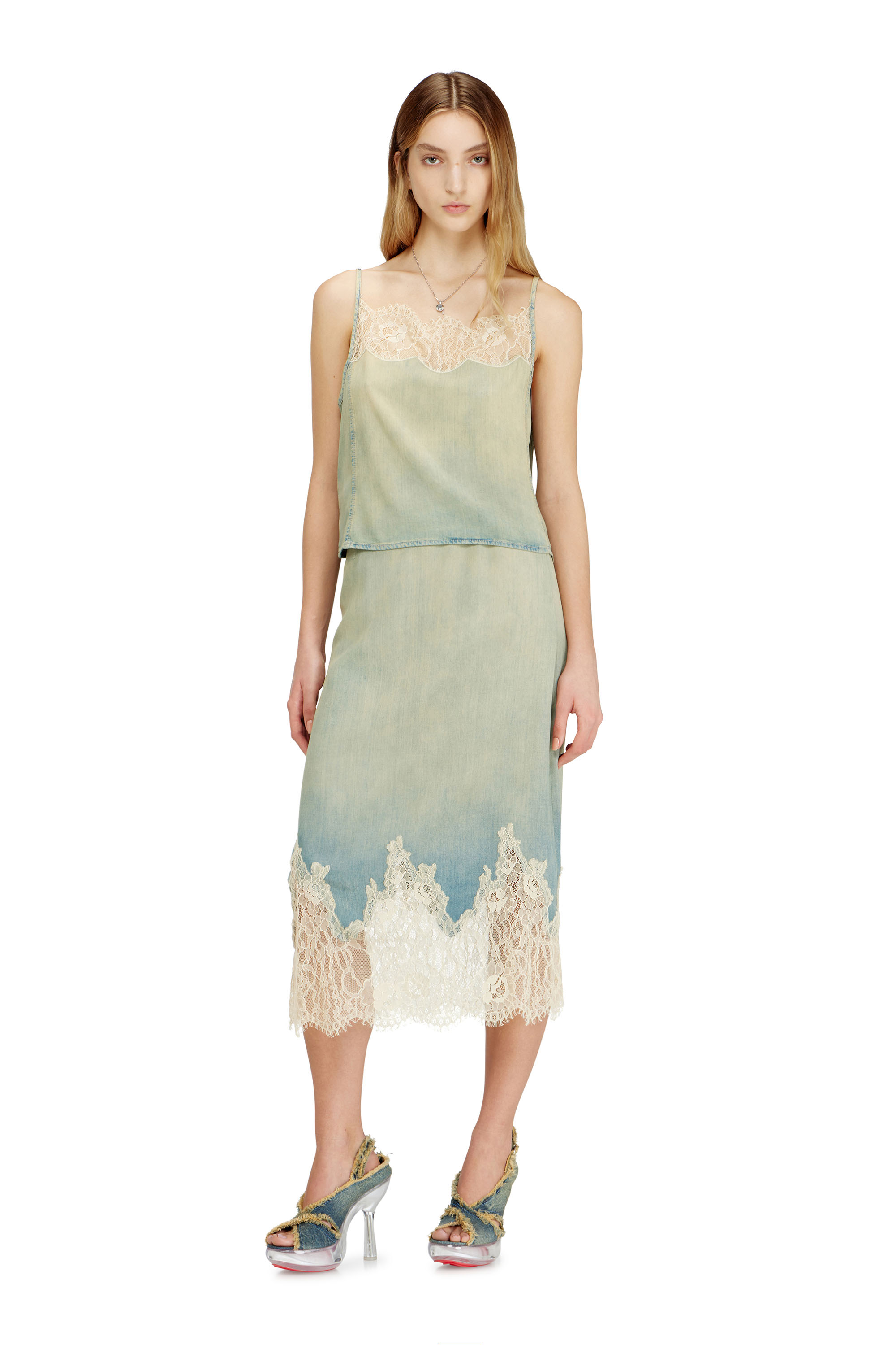 Diesel - DE-MERSY-S, Woman's Midi skirt in denim and lace in null - 1