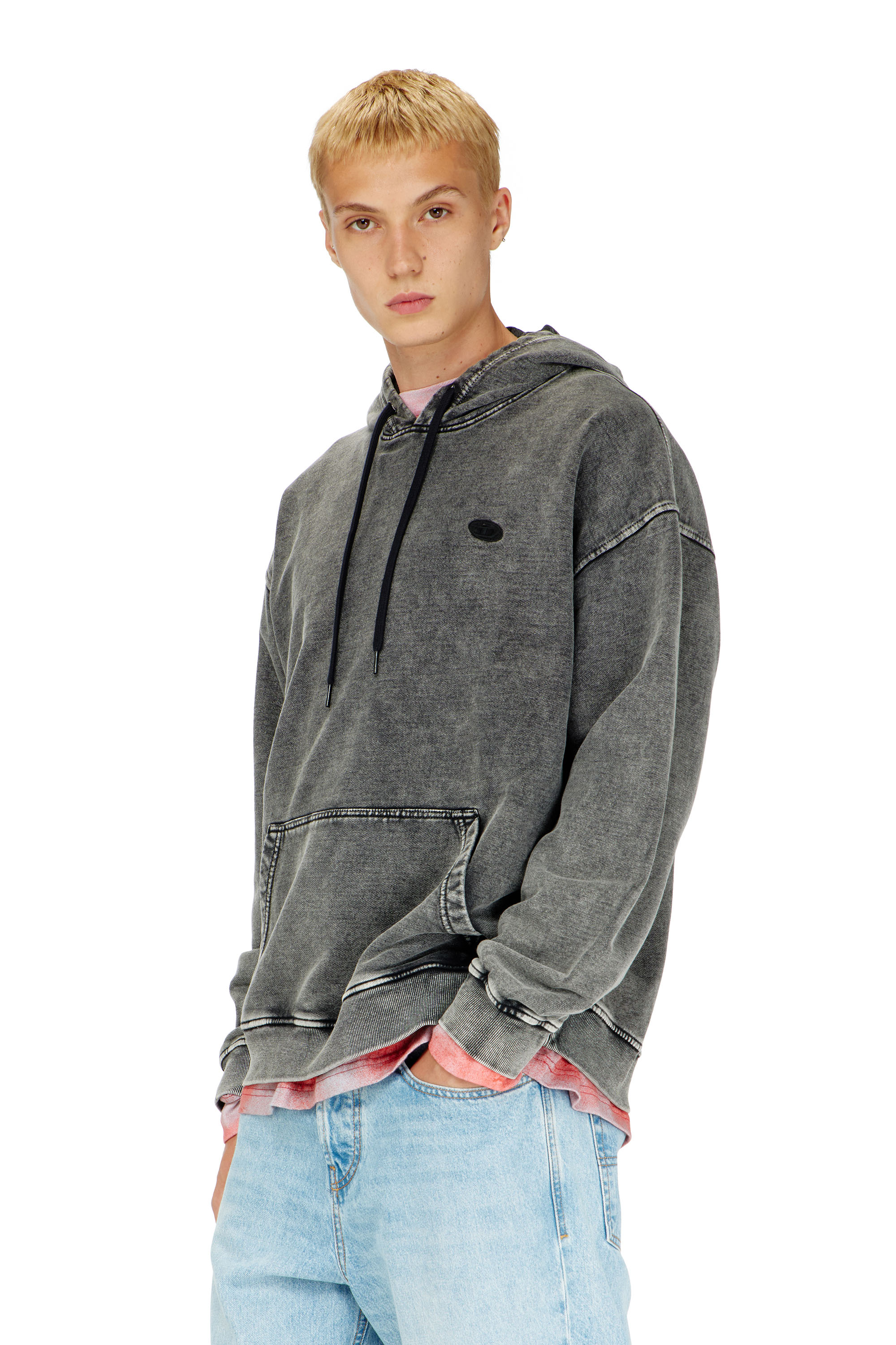 Diesel - S-BOXT-HOOD-DEN, Man's Hoodie with raw-cut back patch in Dark grey - 1