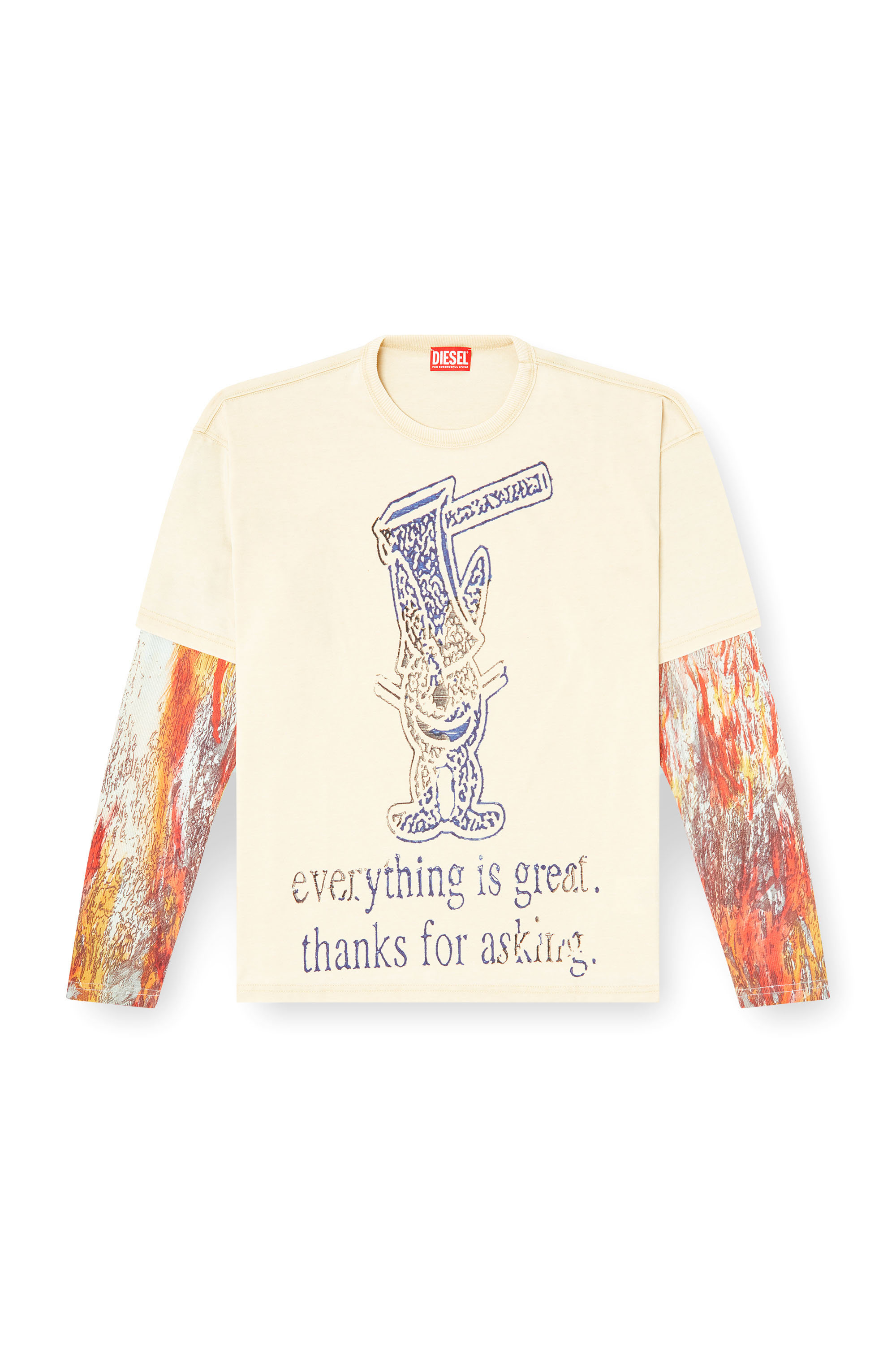 Diesel - T-BOXT-DB-LS-RIB-T1, Man's Long-sleeve T-shirt with layered effect in Beige - 2