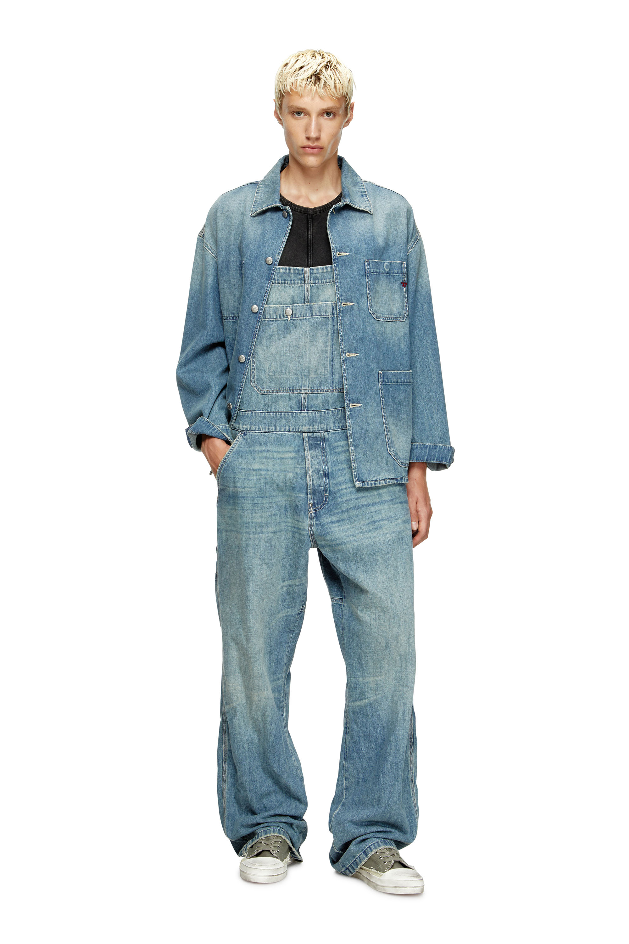 Diesel - D-FRAMU-U, Unisex's Utility-style denim dungarees in Light Blue - 1