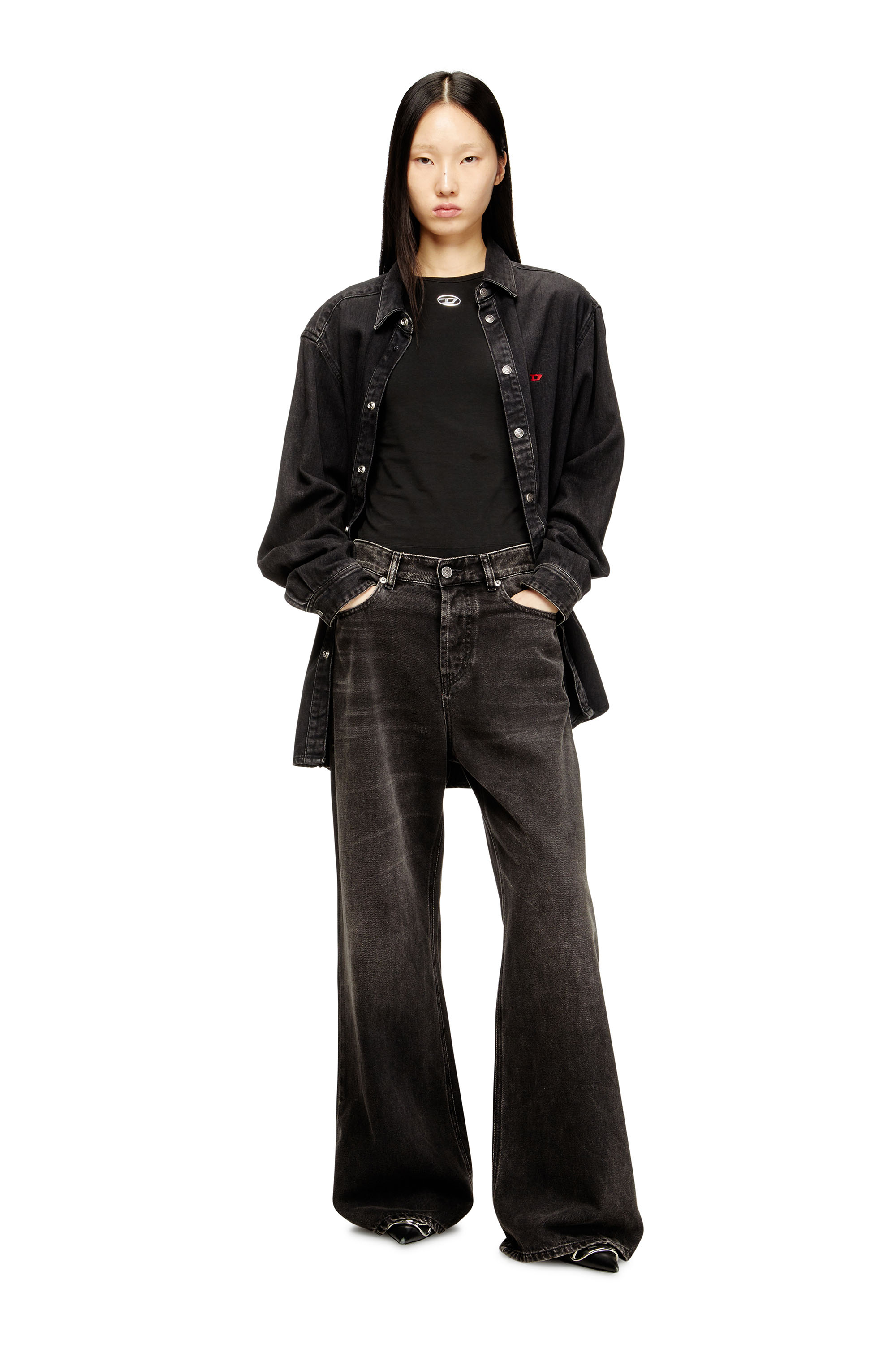 Diesel - T-UNCUTIESLONG-LS-OD, Woman's Cotton sweater with Oval D logo in Black - 1