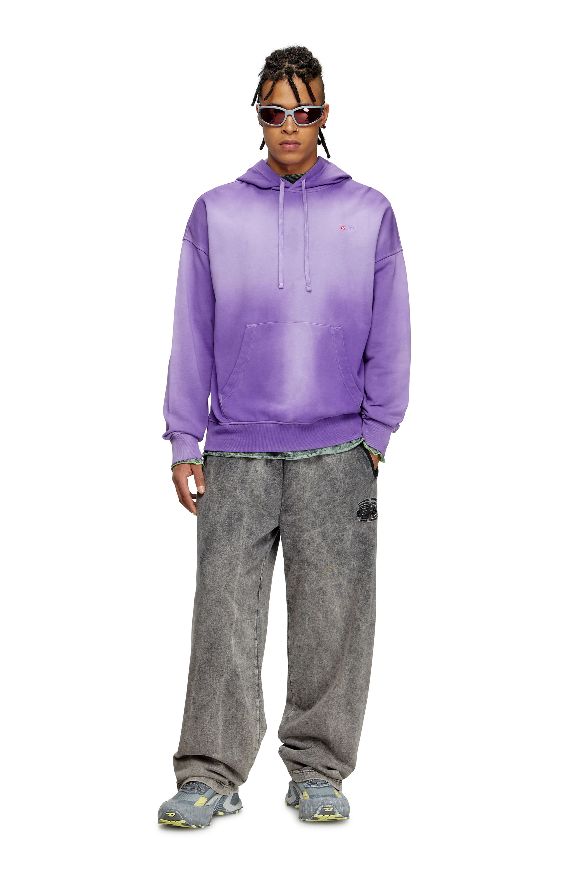 Diesel - S-ROB-HOOD-R2, Man's Faded hoodie with micro-logo embroidery in Violet - 2