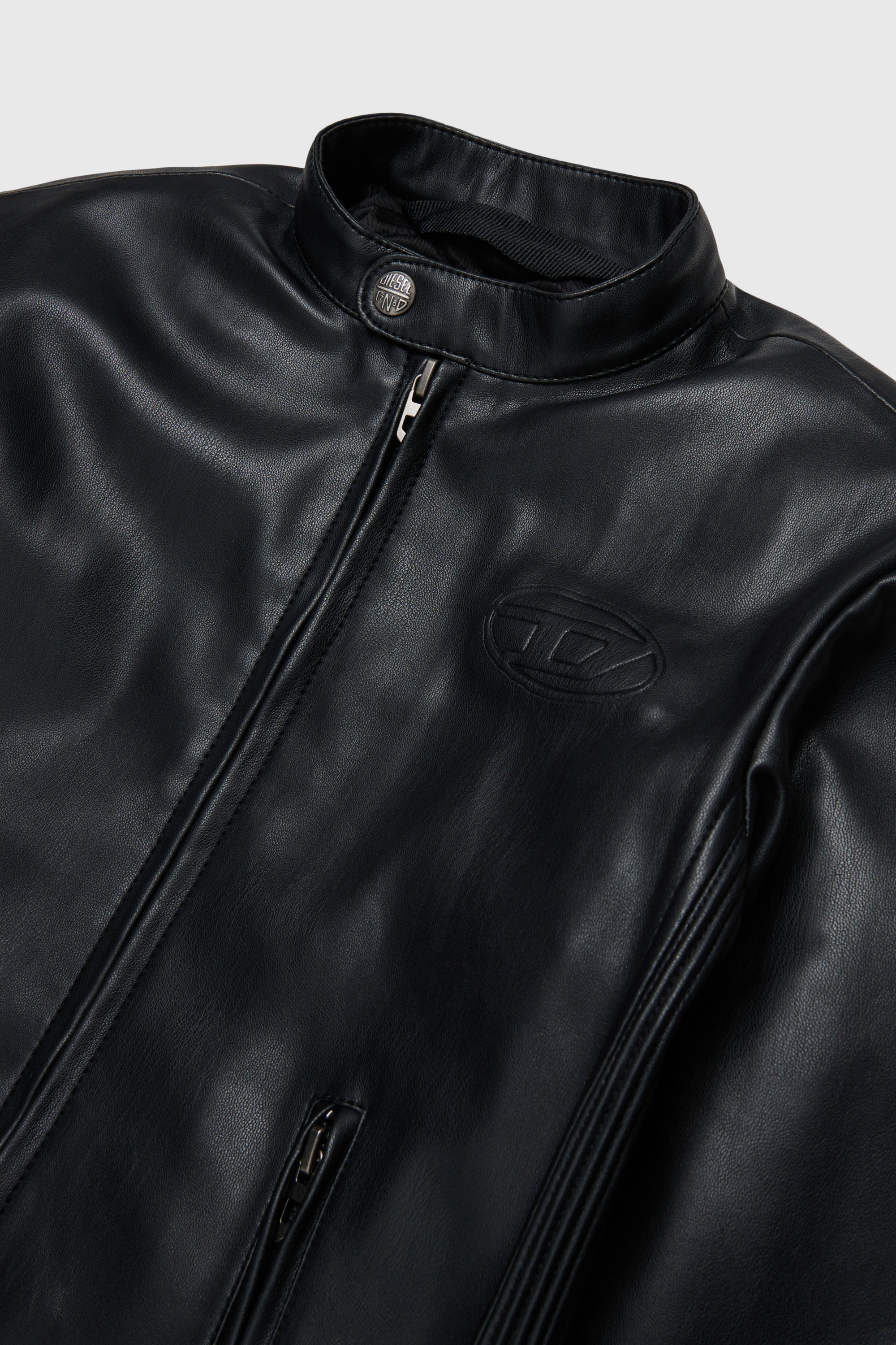 Diesel - JEMBY, Man's Biker jacket with embossed Oval D logo in Black - 3