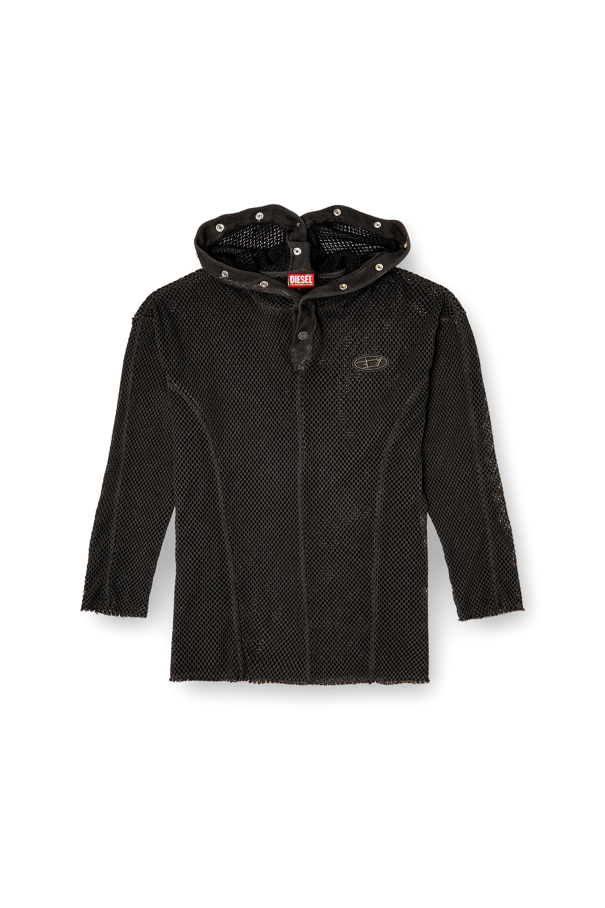Diesel - S-THUG-FISHNET, Unisex's Fishnet hoodie with full-closure hood in Black - 2