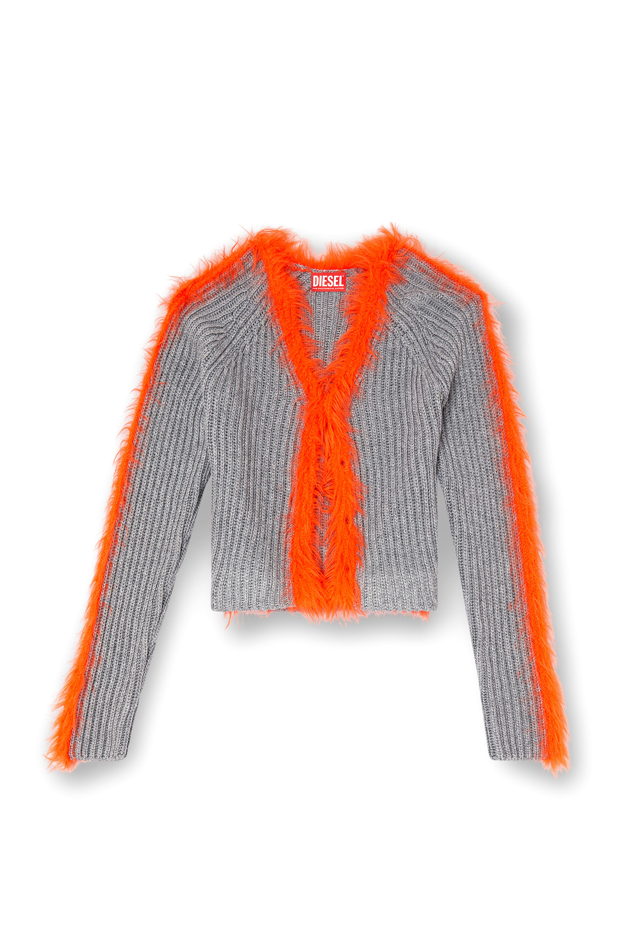 Diesel - M-TANITA, Woman's Ribbed cardigan with fuzzy trims in Grey/Orange - 3