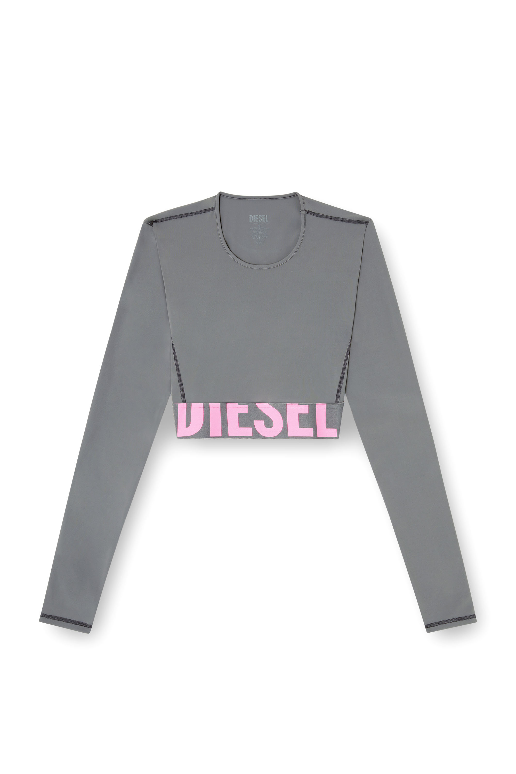 Diesel - MELISSA-D-POP, Woman's Microfibre crop top with cut-off logo in Grey - 4