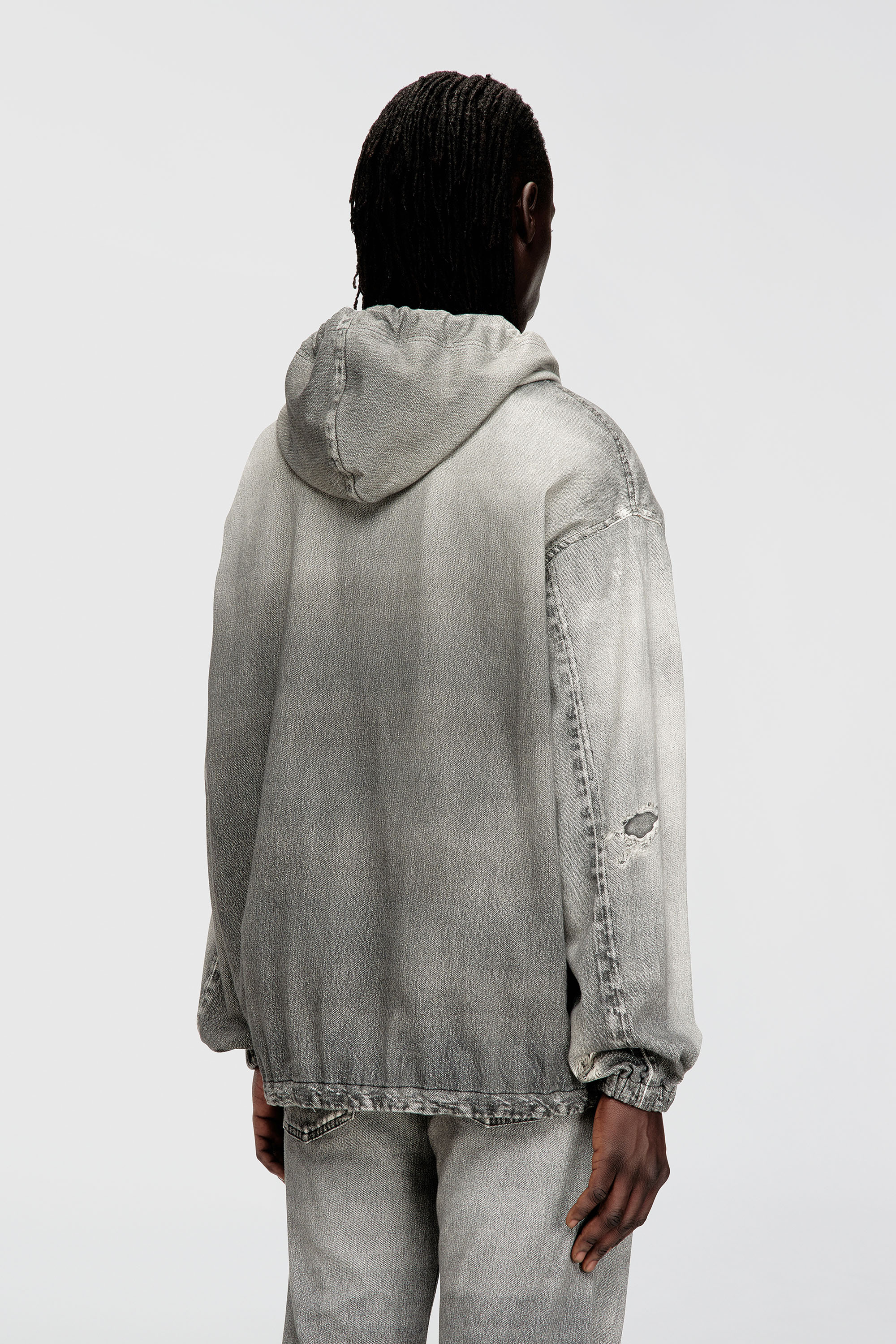 Diesel - D-WYNNY JOGG, Man's Hooded jacket in trompe l'oeil JoggJeans in Grey - 4