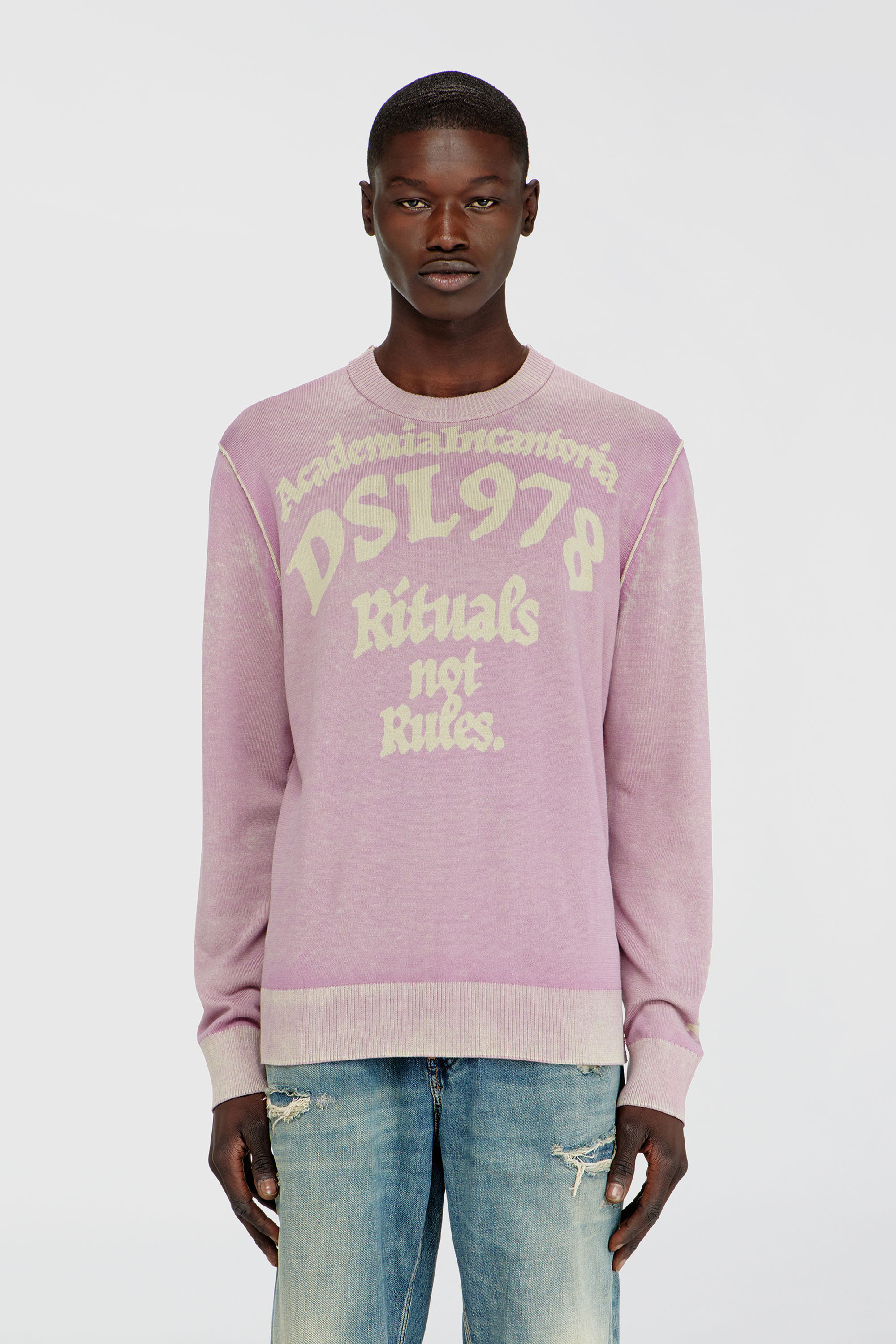 Diesel - K-LAUTI, Man's Treated cotton jumper with slogan in Lilac - 1
