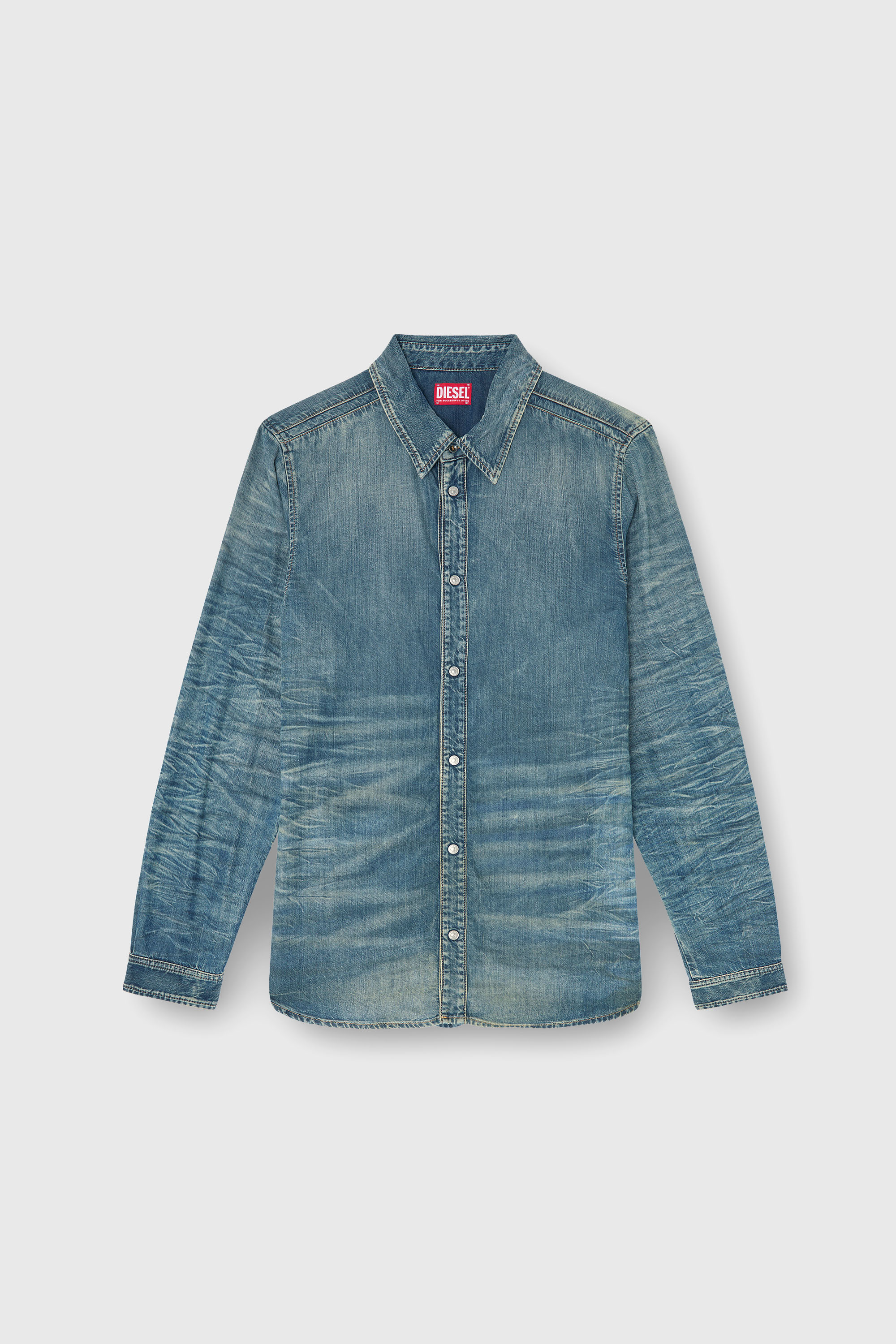 Diesel - D-SYNAR-FSJ4, Man's Shirt in dirty-effect creased denim in Medium blue - 1
