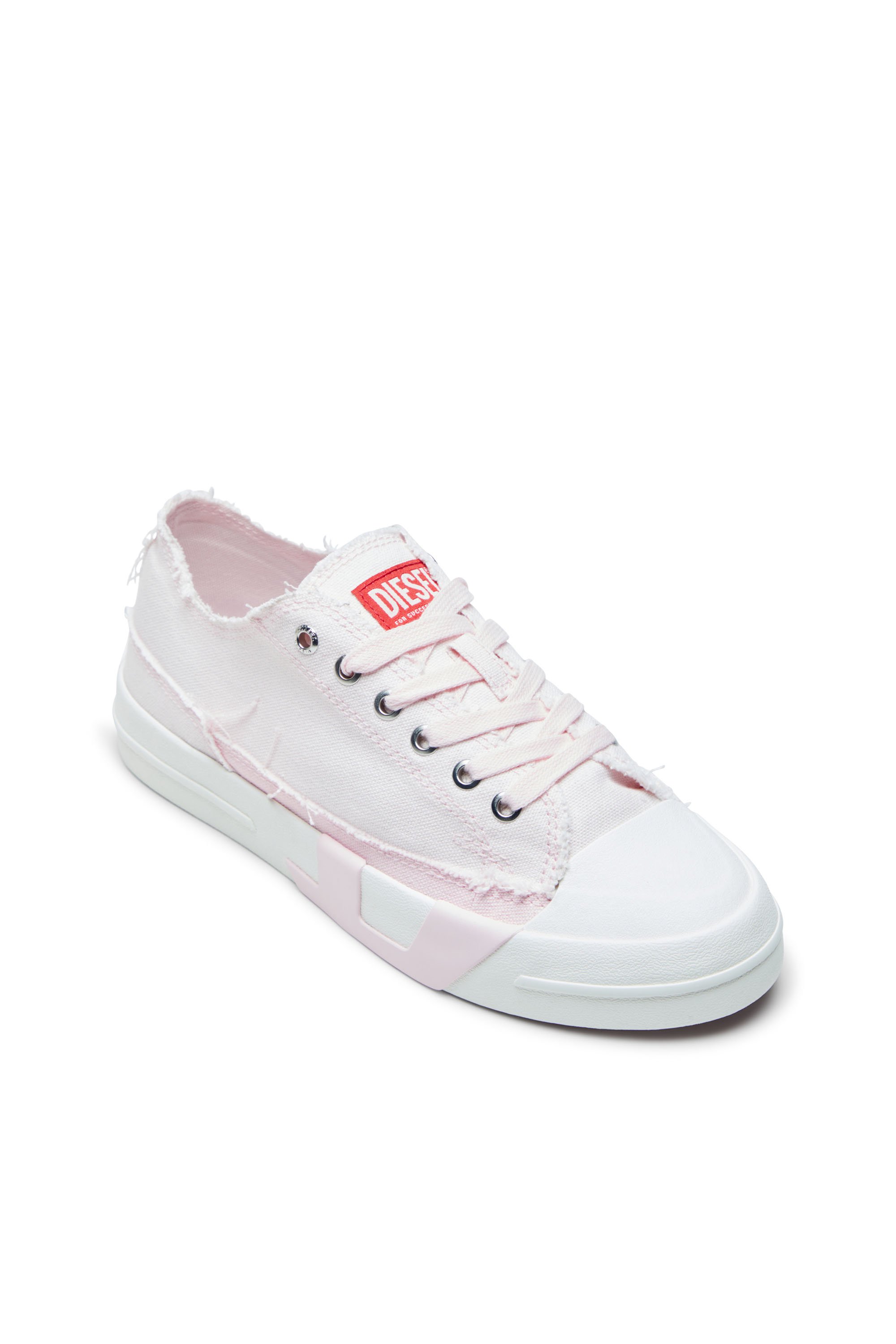 Diesel - S-D-VERSE LOW W, Woman's Sneakers in frayed canvas in Pink/White - 6