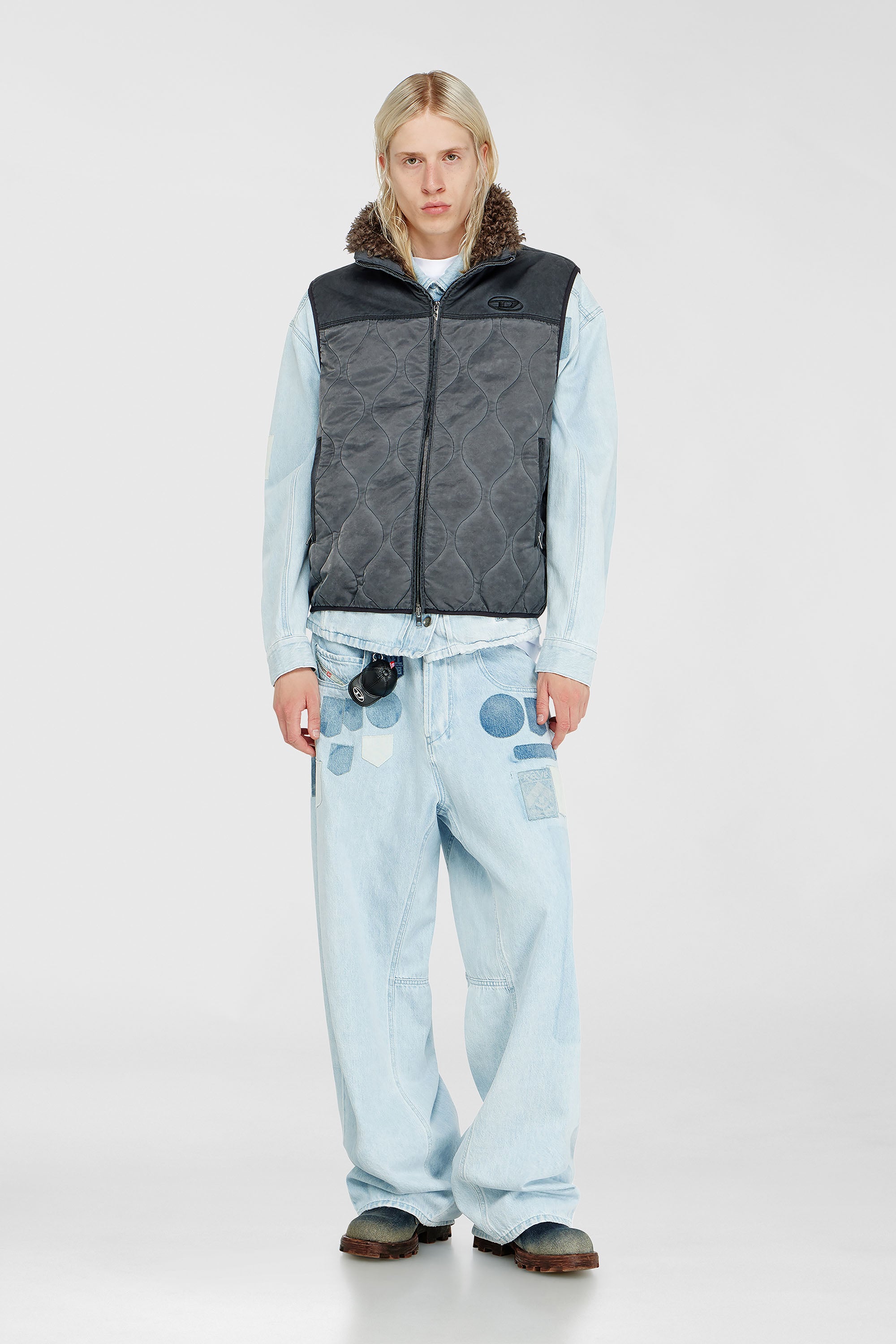 Diesel - J-ALVAR, Man's Quilted vest with fluffy neck lining in Dark grey - 2