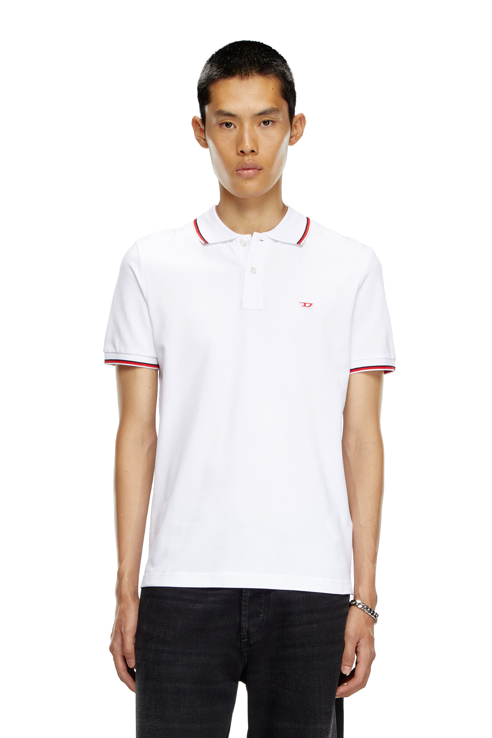Diesel - T-SMITH-D, Man Polo shirt with striped trims in White - Image 1