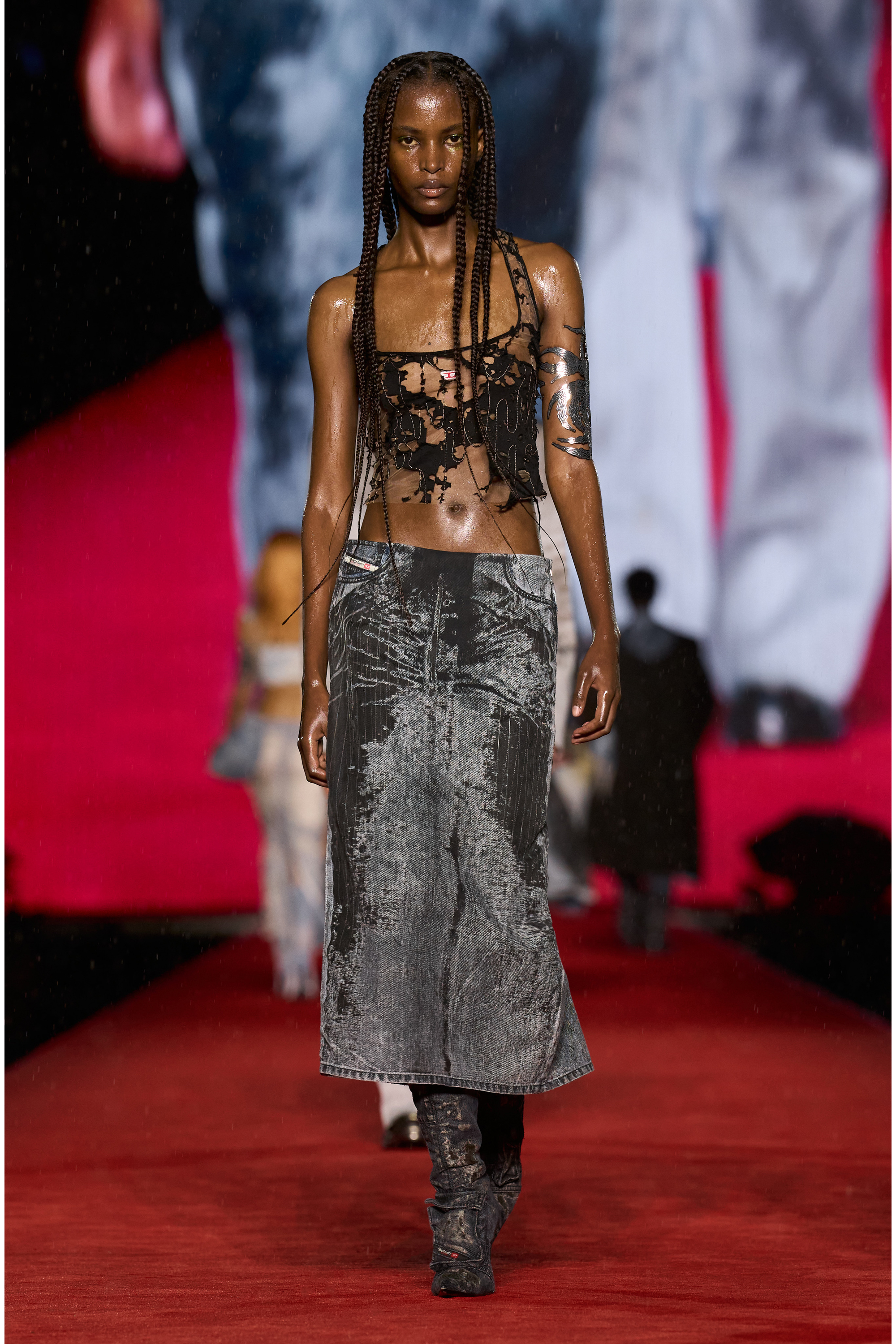 Diesel - T-BILS-DEV, Woman's Tulle tank top with destroyed jersey in Black - 6