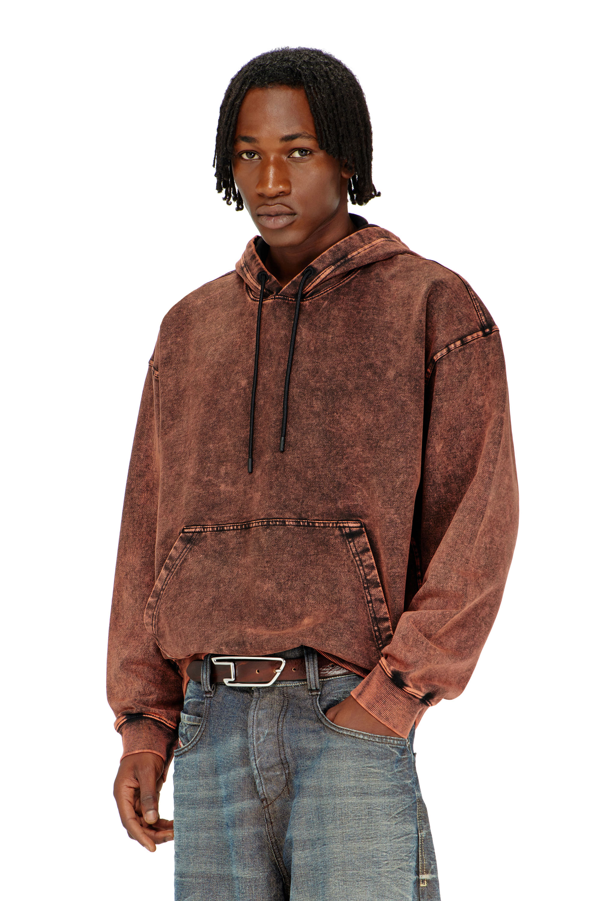 Diesel - S-BOXT-HOOD-TUK, Man's Treated denim-effect hoodie in Brown - 1