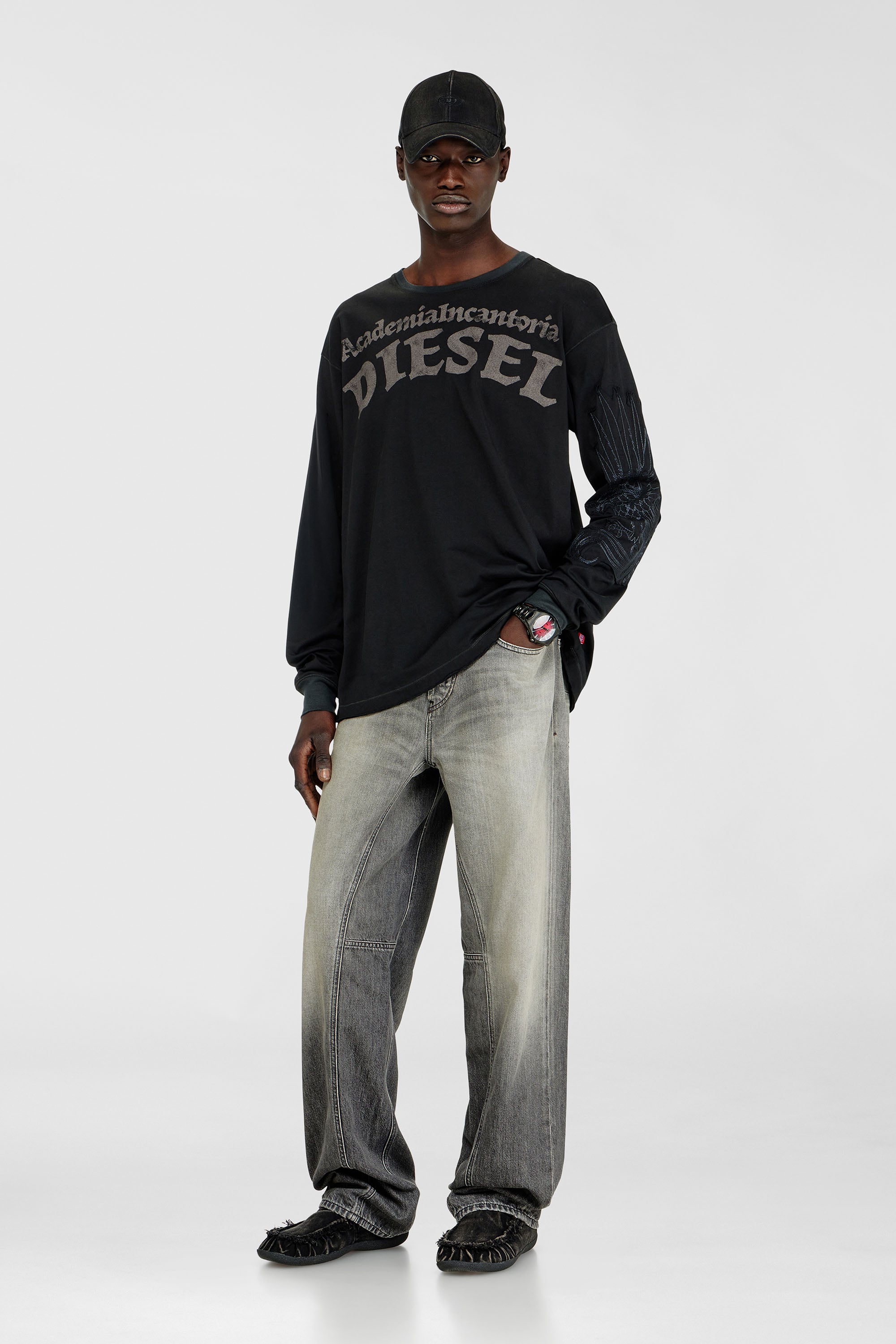 Diesel - T-NORM-LS-AA3, Man's Long-sleeve T-shirt with prints and patches in Black - 1